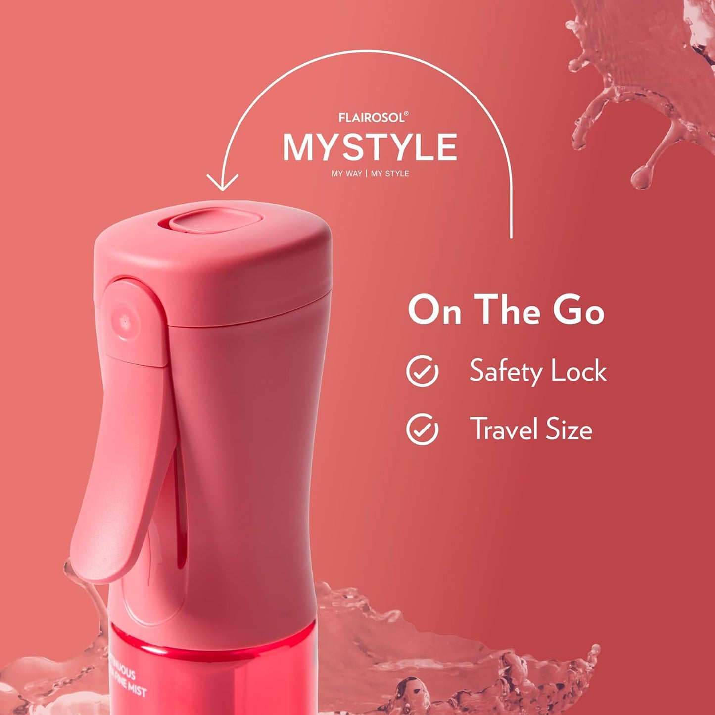 FLAIROSOL MyStyle, Spray Bottle for Hair - Small Travel Spray Bottle, Ultra Fine Continuous Water Mist for Face, Hairstyling, Salon, Cleaning, Beauty, Toners, Hydration & Makeup, 3.04oz / 90ml, Pink