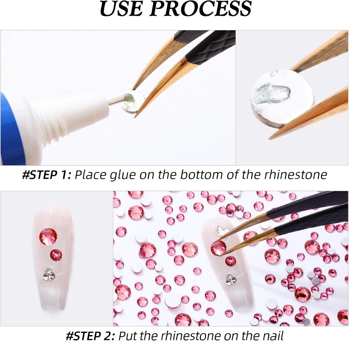 Rose Flatback Rhinestones, Glass Rhinestones for Nail Art and Craft, Glue Fix, Loose Crystal Gemstones(Rose, SS12, 1440pcs, 2.9-3.0mm)