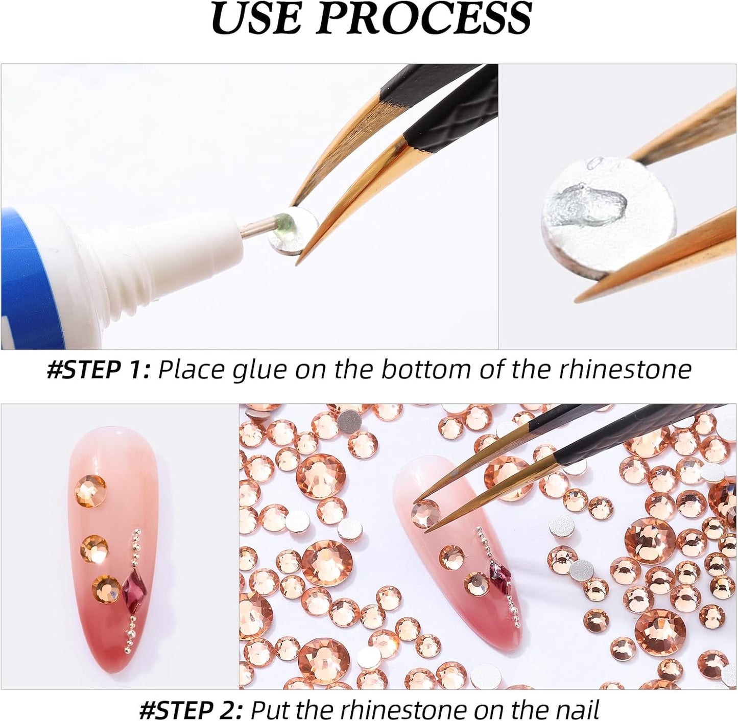 Champagne Flatback Rhinestones, Glass Rhinestones for Nail Art and Craft, Glue Fix, Loose Crystal Gemstones(Champagne, SS20, 2880pcs, 4.6-4.8mm)