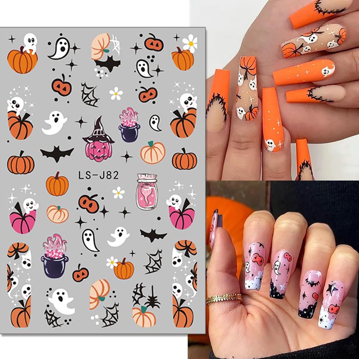 6Sheets Halloween Nail Art Stickers 3D Cute Zombie Ghost Decals Pumpkin Blood Skull Spooky Design Black Cat Gothic Supplies for Women DIY
