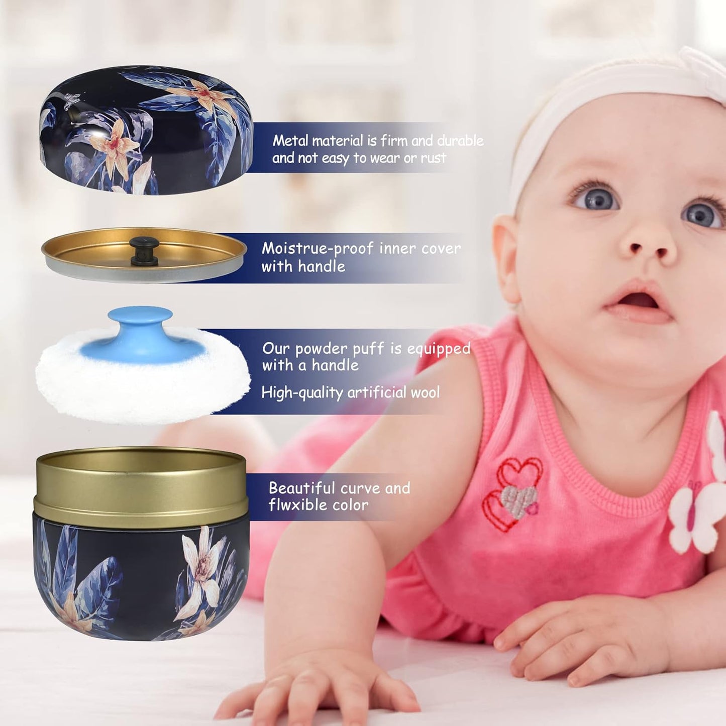 WEMEGA Body Powder Case with Powder Puff Powder Container Tea Box for Baby and Women Powder Puff and Powder Case for Travel (Midnight1)