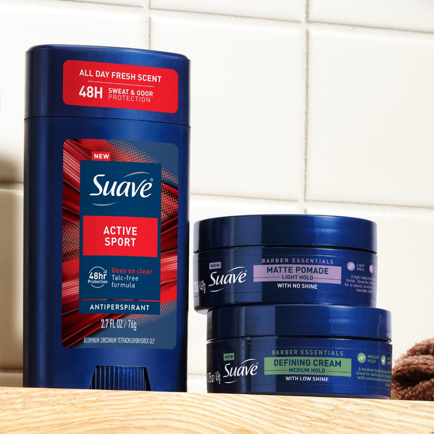 Suave+ Matte Pomade for Men’s Hair Styling 4-Pack – Light Hold, No Shine, Shaping Cream & Frizz Control, Barber Essentials, 1.75 Oz Ea