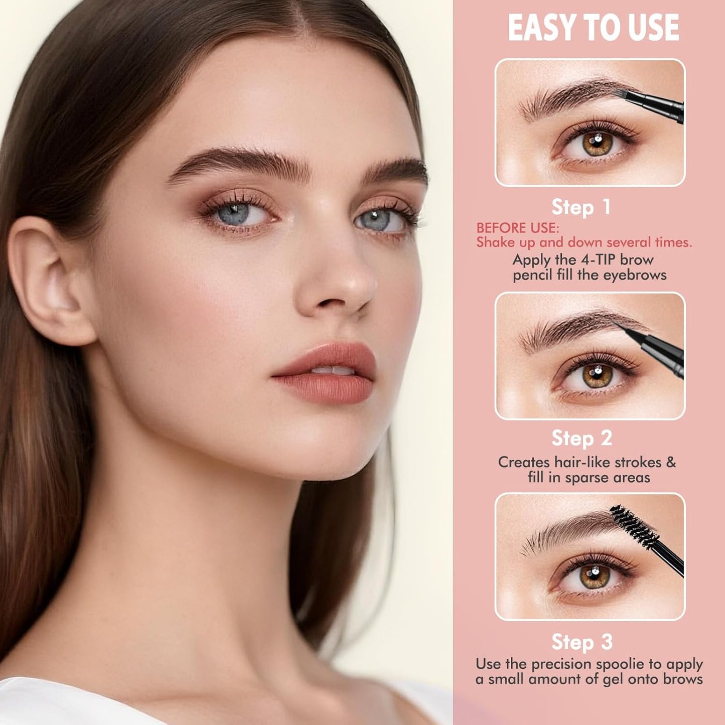 Eyebrow Pen Kit, with Microblading Eyebrow Pen, Eyebrow Gel, Eyeliner, Eyebrow Brush, Eyebrow Pencils for Women, Waterproof, Smudge Proof, Long Lasting Makeup Formula - Dark Brown