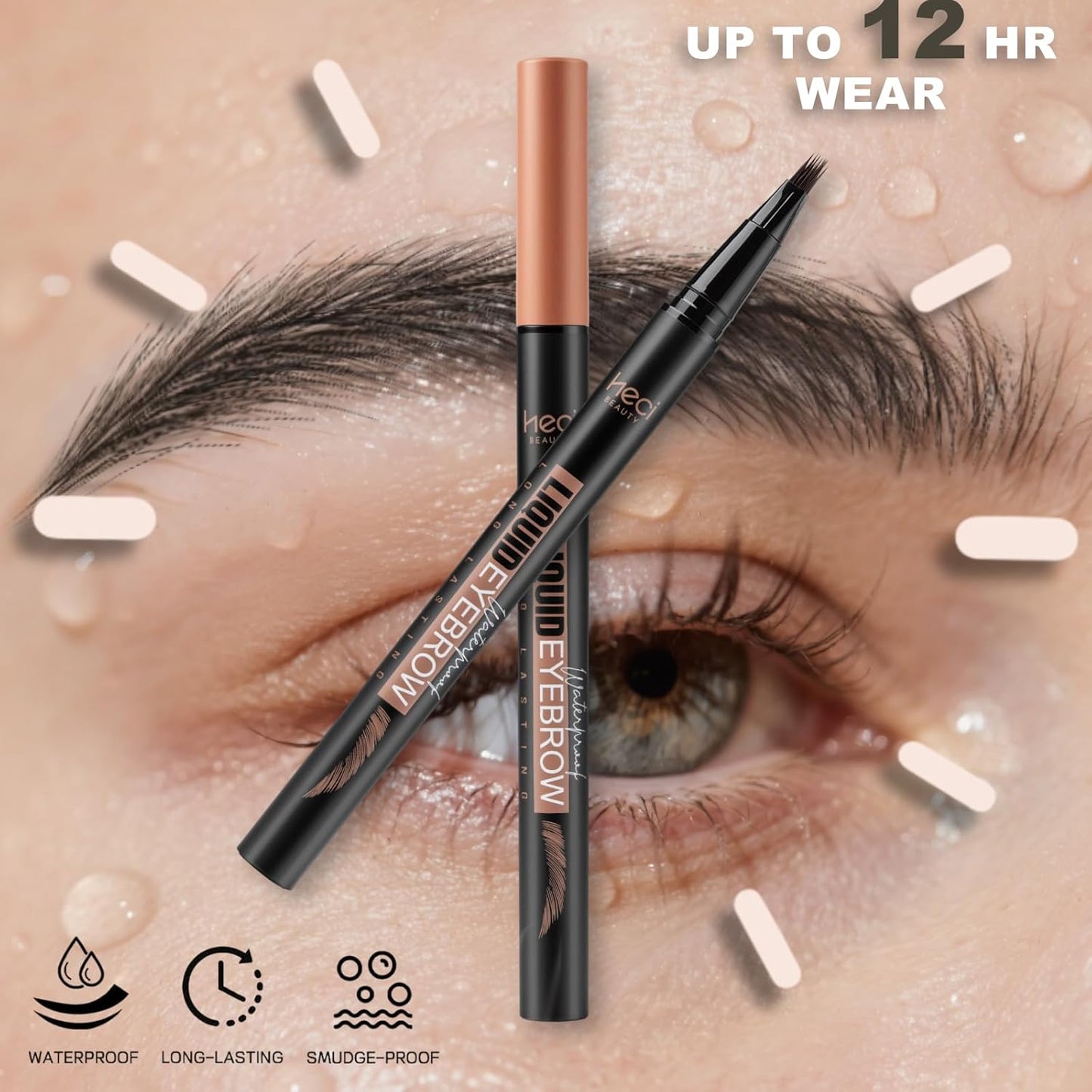 Microblading Eyebrow Pen Hair Stroke Brush, Waterproof Liquid Eyebrow Pencil for Women, Shapes & Fills Hair-Like Looking Brows, 24hrs Long-Lasting, Easy to Use, Multiple Uses, Gifts for Her,Soft Black