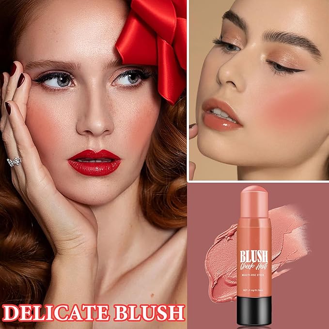 Cream Blush Stick Makeup,Blush Stick for All Skin Tones,Easy to Color,Soft Long Lasting Lightweight Blush Face Makeup Stick,Waterproof Multi Stick for Cheeks & Lip & Eyes(#103)