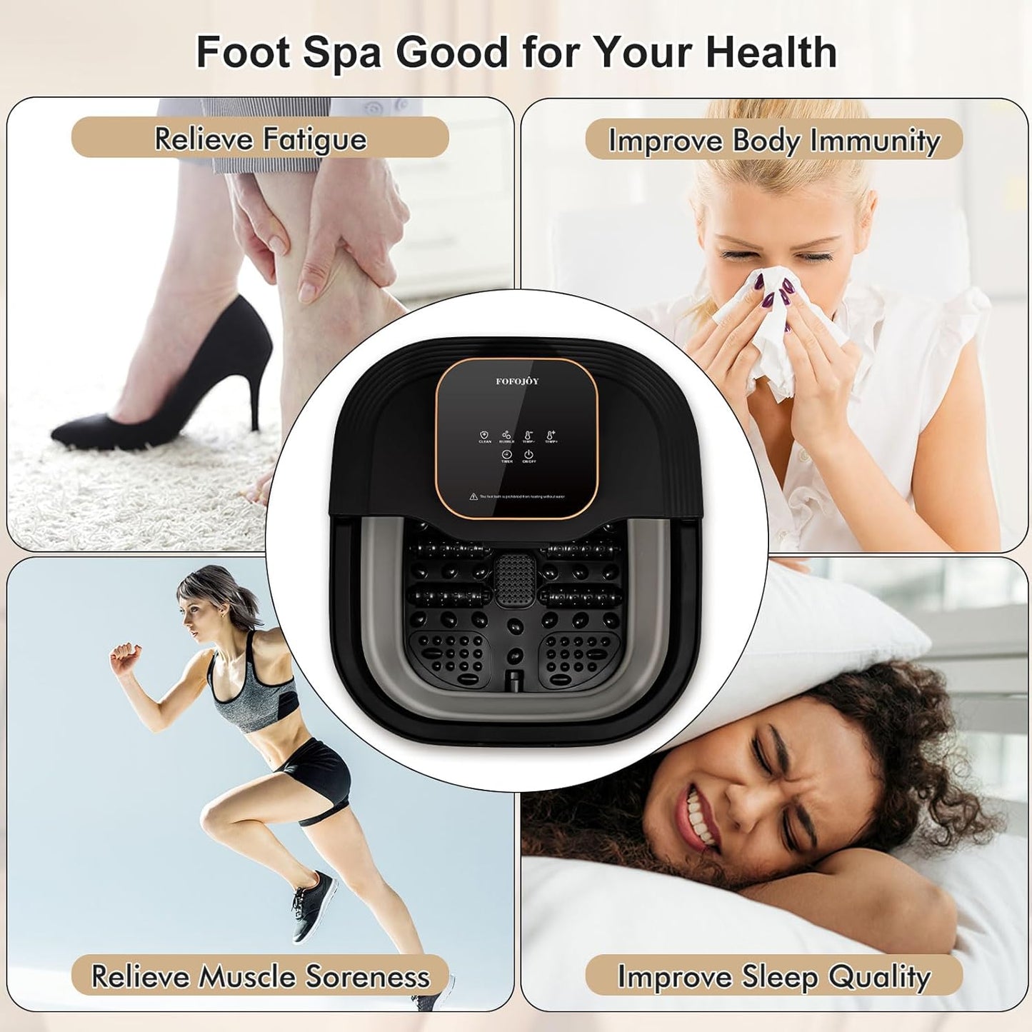 Collapsible Foot Spa Bath with Heat and Massage Roller, Bubble, Temperature Control, Remote Control, Foot Pedicure Kit, Pedicure Foot Spa