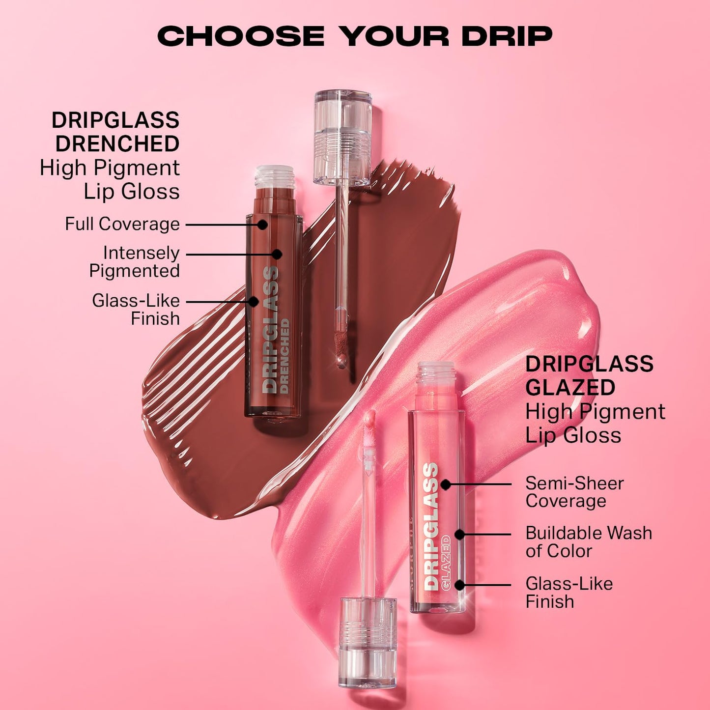 MORPHE Dripglass High Shine Lip Gloss - Glazed, Semi-Sheer & Nourishing Lip Makeup - Buildable Formula Infused with Plant-Derived Squalane & Vitamin E - Pink Mirror (0.13 oz)