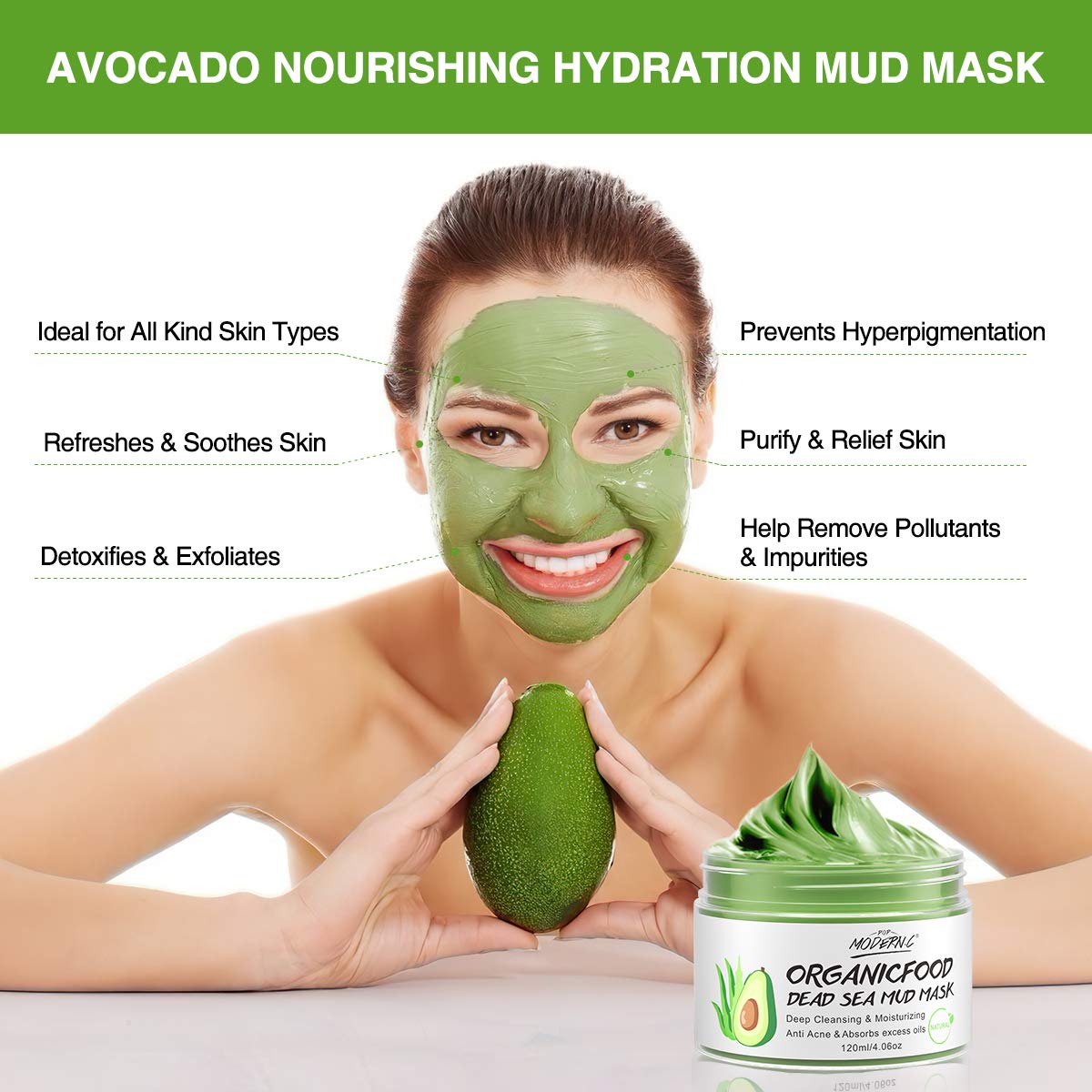 Clay Mask Avocado Dead sea Mud Stick Mask Natural Organic Green Tea Mud Mask Deep Cleansing Blackhead Removal Face Mask Nourishing Hydration Facial Mask With Blackhead Remover Extractor Tools (White)