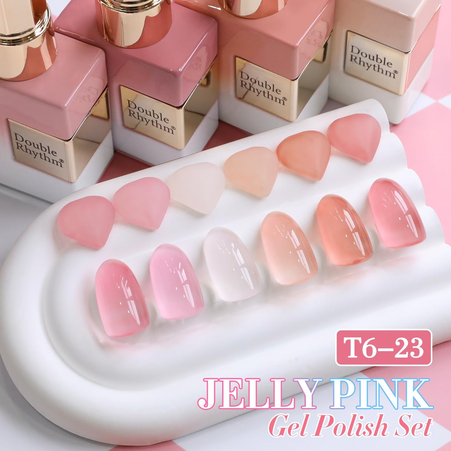 Double Rhythm 6 Pcs 15 ML Gel Polish Set Same Color Same Bottle Soak Off Gel Polish Kit Nail Art Manicure Salon DIY at Home for Women (Jelly Milky White Nude Pink Rose-T6-23)