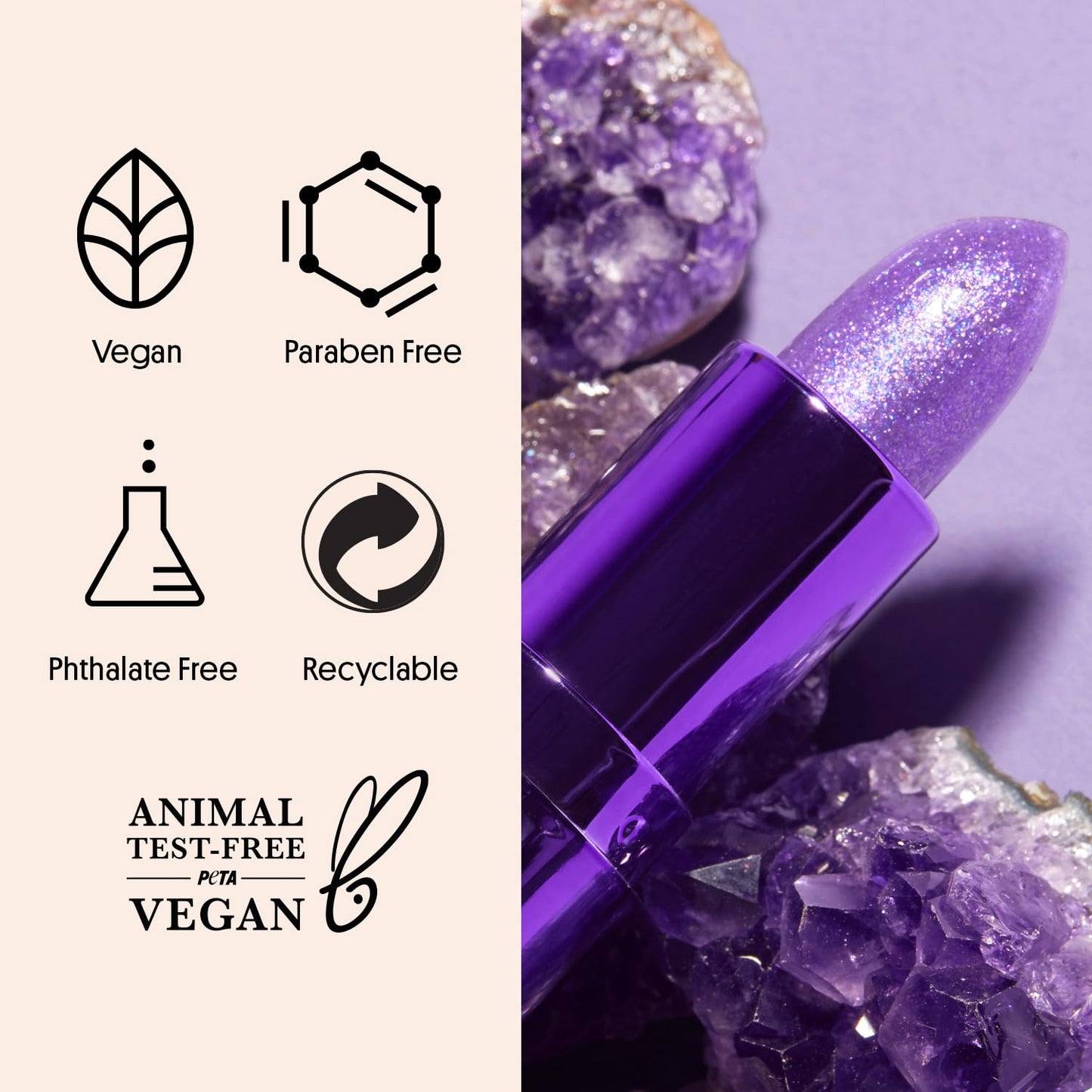 Winky Lux Amethyst Glimmer Balm – Nourishing pH Lip Balm with Color Changing Tint, Hydrating Ceramides Soften Lips, Coconut Scent