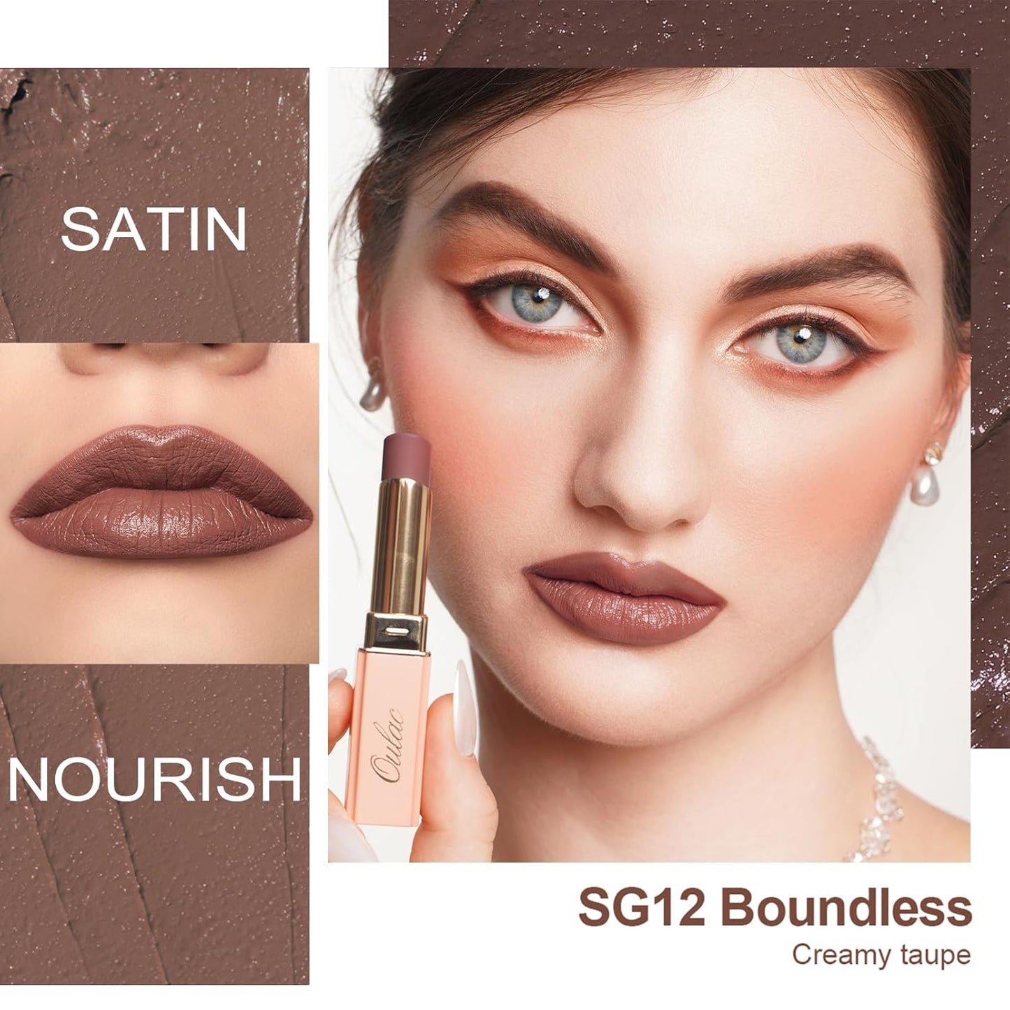 Oulac Color Rich Satin Lipstick Set For Women Nude Brown Lipsticks High Impact Lipcolor Tinted Lip Balm, Nourishing, Satin Finish, Moisturizing Creamy Formula, Vegan Gluten Free (10+12+13)