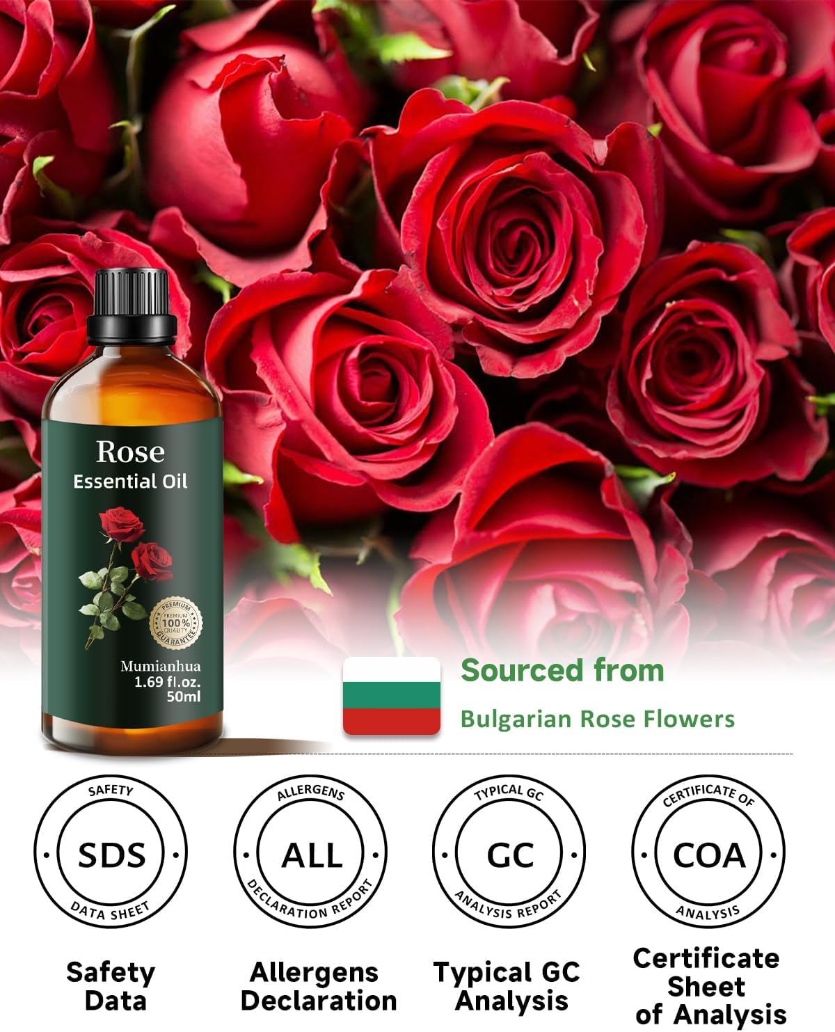 Mumianhua Rose Essential Oils 100% Pure, Therapeutic Grade Rose Oil for Diffuser, Skin Care, Aromatherapy & Home Crafting,Candles Making1.69 Fl Oz