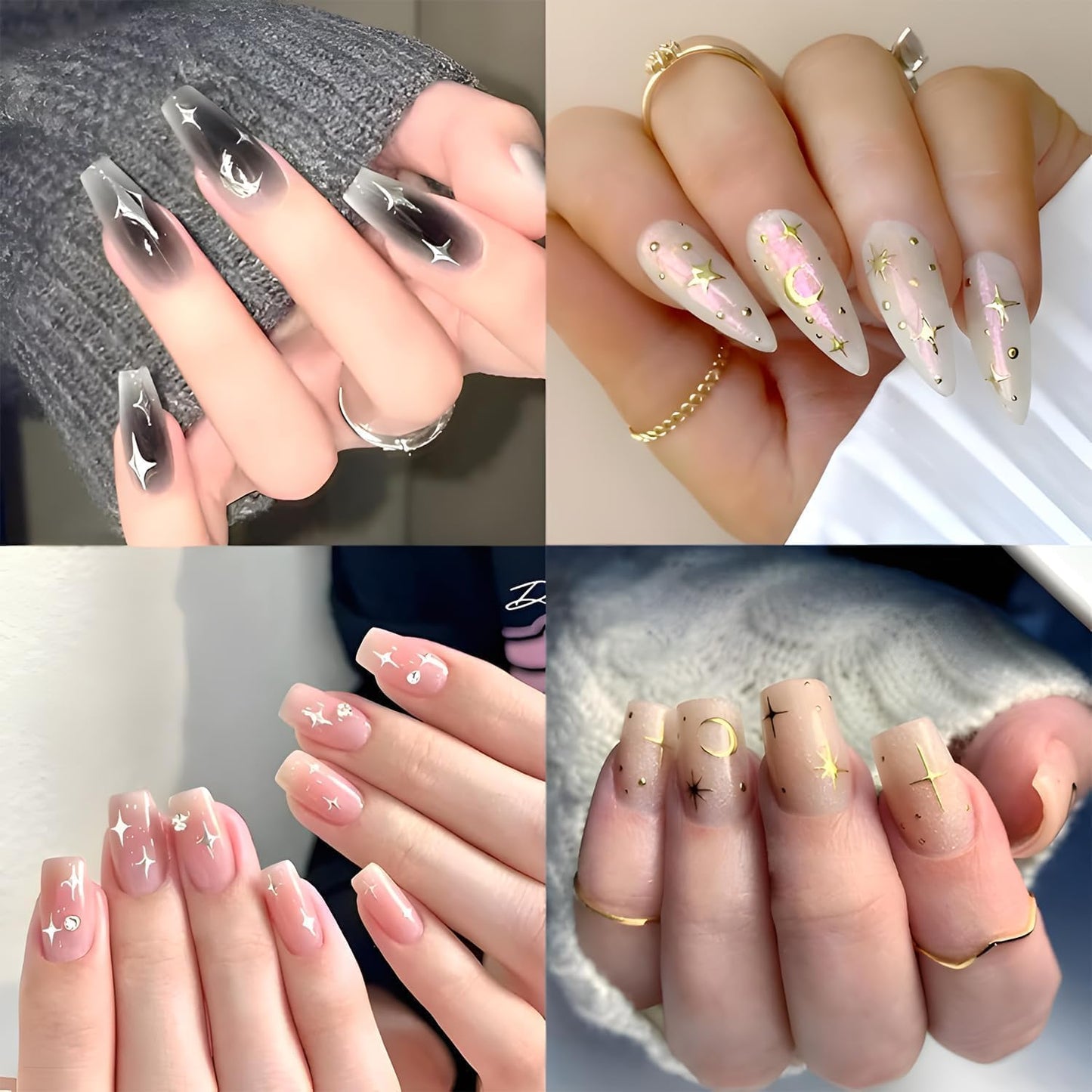 Sun Star 12 Sheet Nail Stickers - 3D Self-Adhesive Decals in Four Colors - Love Heart Nail Art Design Charms for Women & Girls