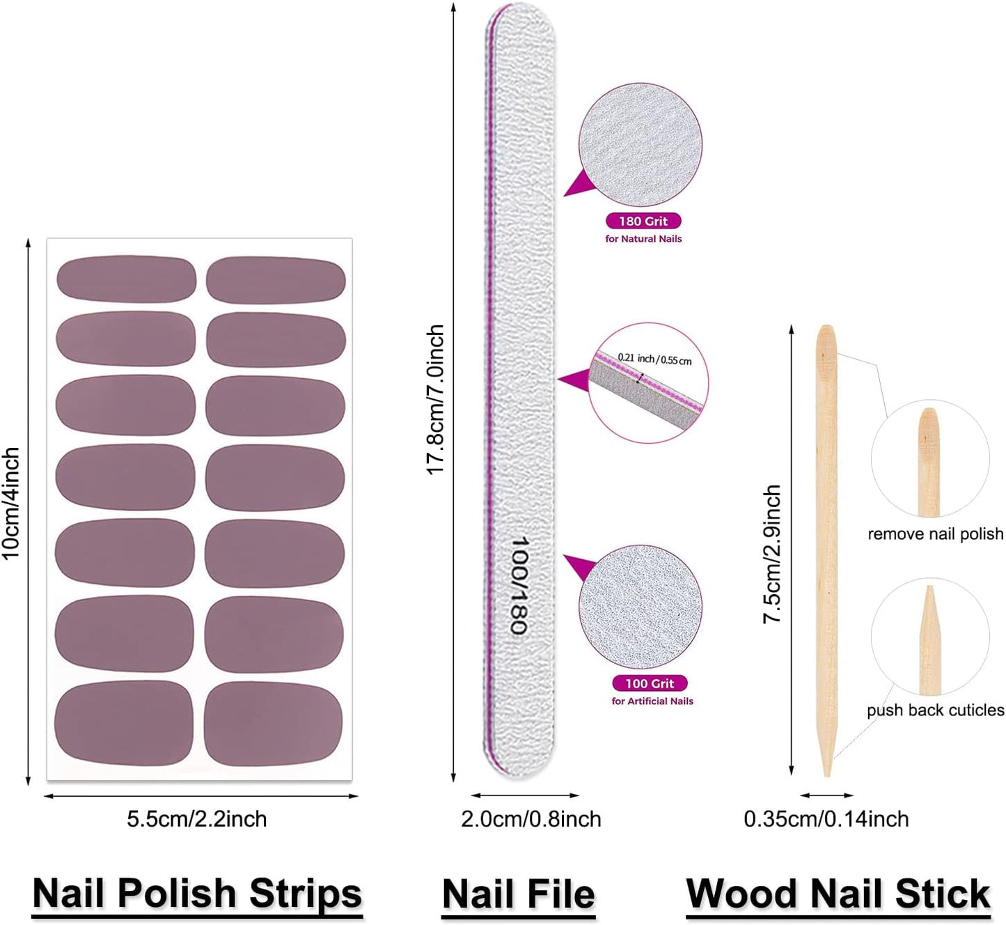 DANNEASY 16 Sheets Nail Wraps for Women Nail Polish Strips Solid Color Self Adhesive Nail Polish Stickers Stick On Nails Nail Art Accessories with 1pc Nail File, Cuticle Stick (Gray)