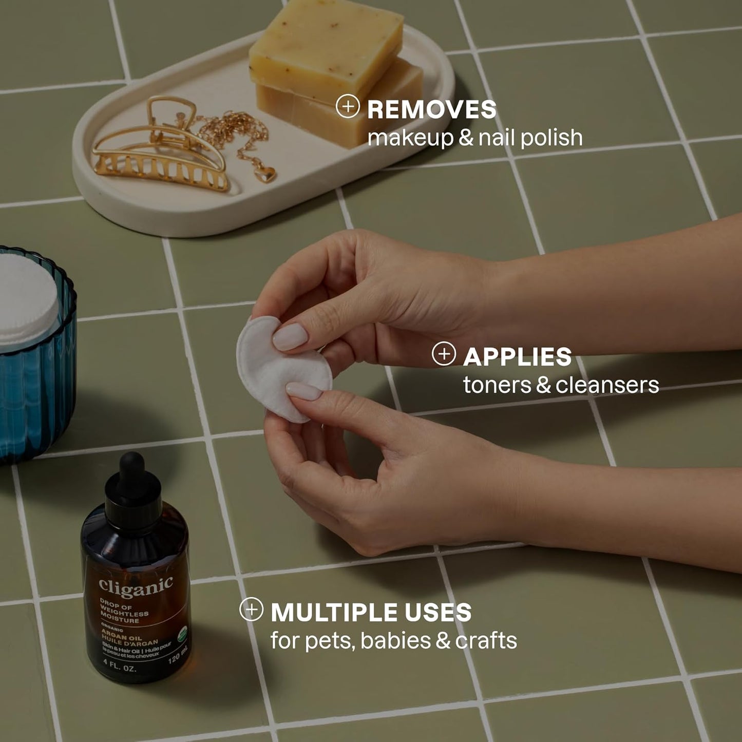 Cliganic Premium Cotton Rounds | Makeup Remover Pads, Hypoallergenic, Lint-Free | 100% Pure Cotton (6 Pack)