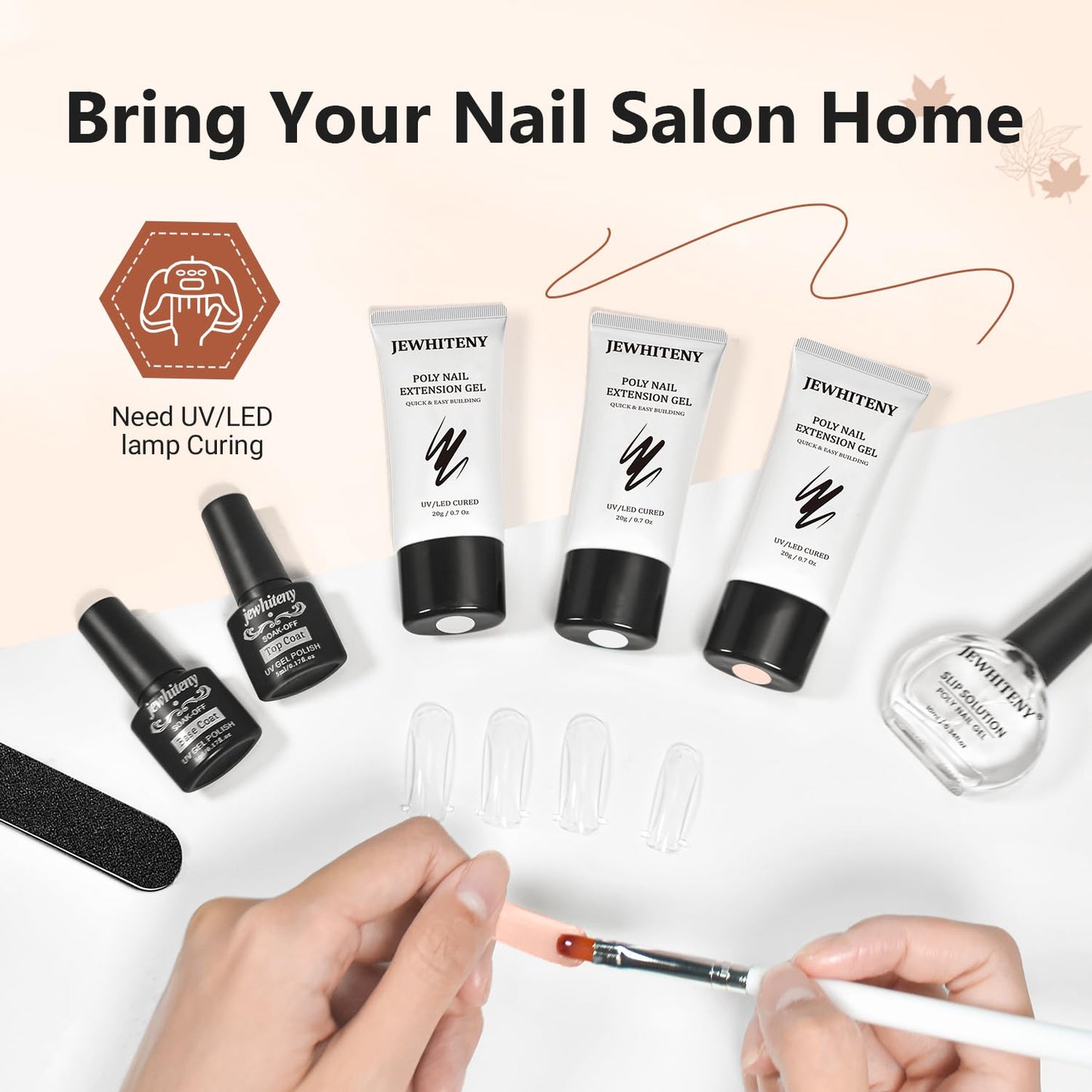 JEWHITENY Poly Extension Gel Nail Set Clear White Pink Poly Nail Gel With Slip Solution Base Coat Top Coat French Manicure for Finger Art and Home DIY Need U V Lamp Curing