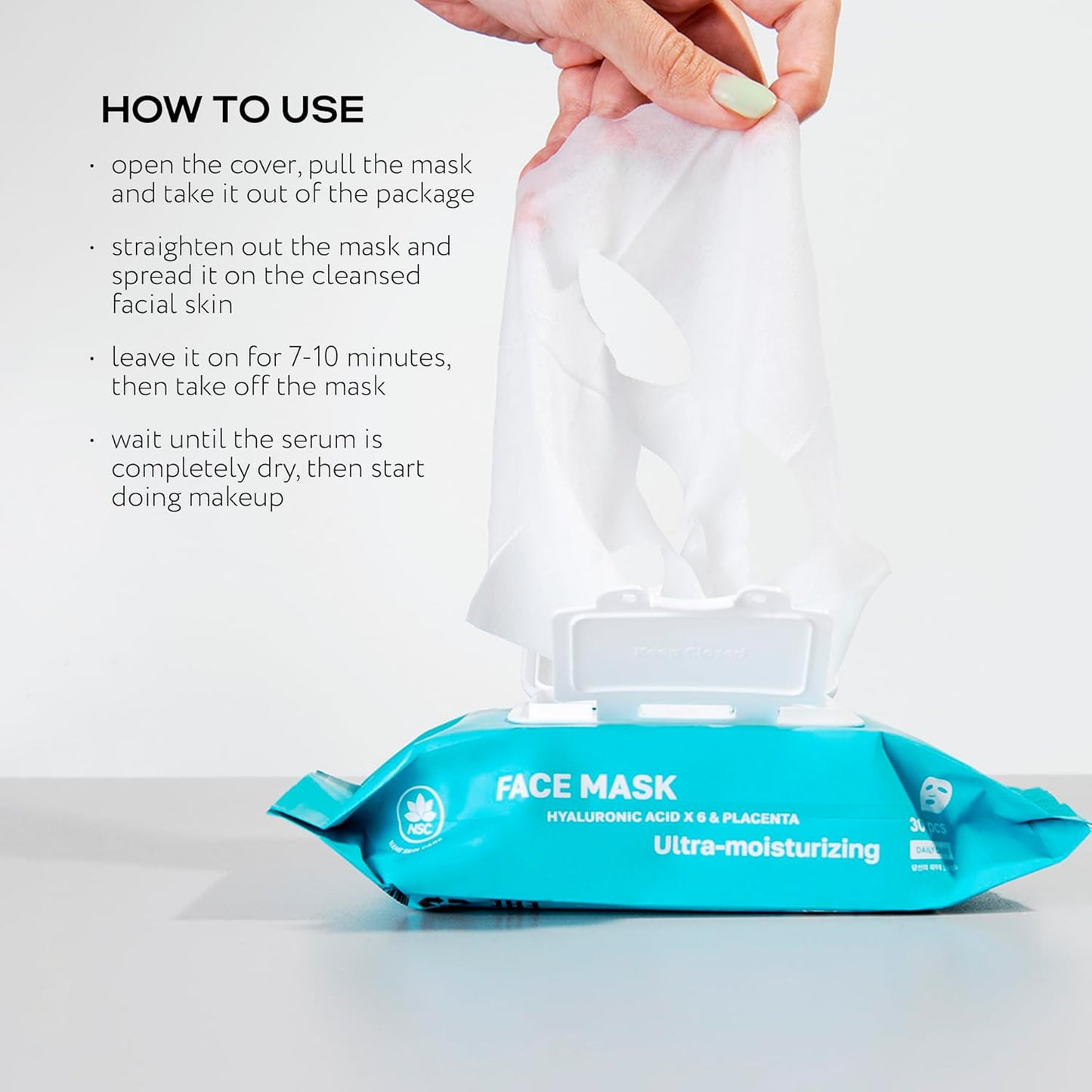 NSC Korean Moisturizing Face Masks with Hyaluronic Acid - 30-Pack Premium Hydrating Sheet Mask Set - Advanced K-Beauty with Shea Butter and Jojoba Oil - Skincare Monthly Supply for All Skin Types