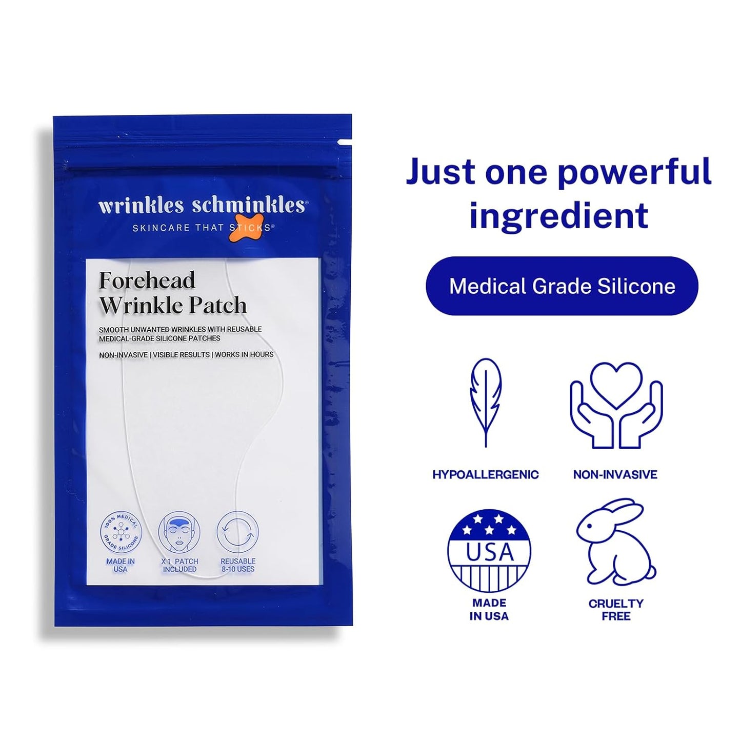 Wrinkles Schminkles Forehead Wrinkle Patches, 1-Pack, Reusable Hypoallergenic Silicone Smoothing Pads for Reducing Frown Lines & Face Lift Overnight