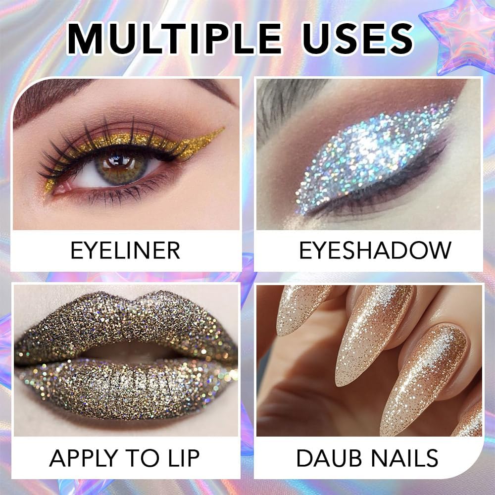 evpct 6Pcs Sparkle Glitter Liquid Eyeliner Eye Makeup Set, Metallic Liquid Eyeliner Waterproof Long-lasting, Liquid Glitter Eye liner in Multi Colors for Stunning Shimmery Eye Look, 02#