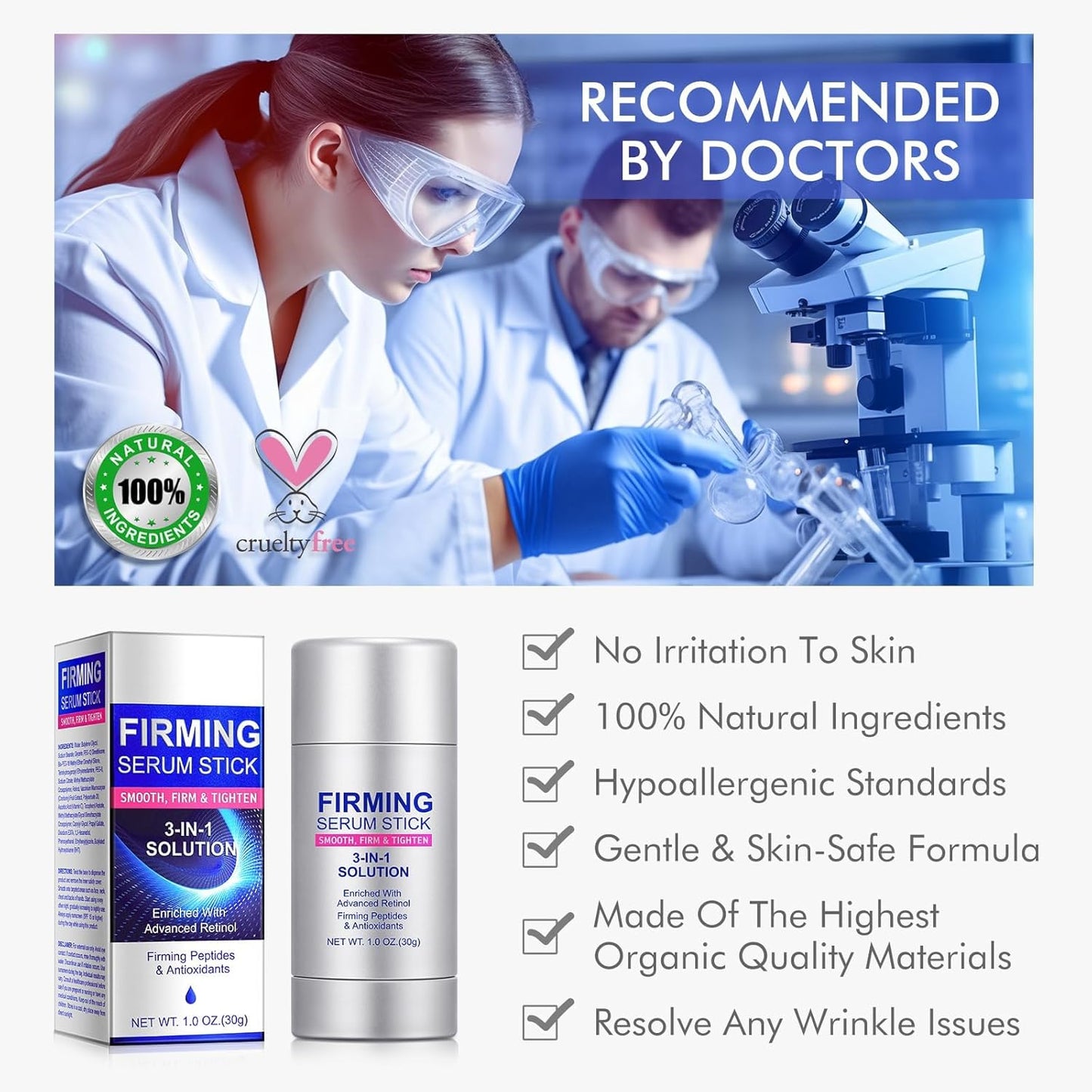 Advanced-Retinol Firming Serum Stick, 3-in-1 Firming Serum Stick for Women, Smooth,Tighten and Firm Face,Neck & Jawline, Reduces Wrinkles, Hydrates & Nourishes Skin (1.0 OZ)