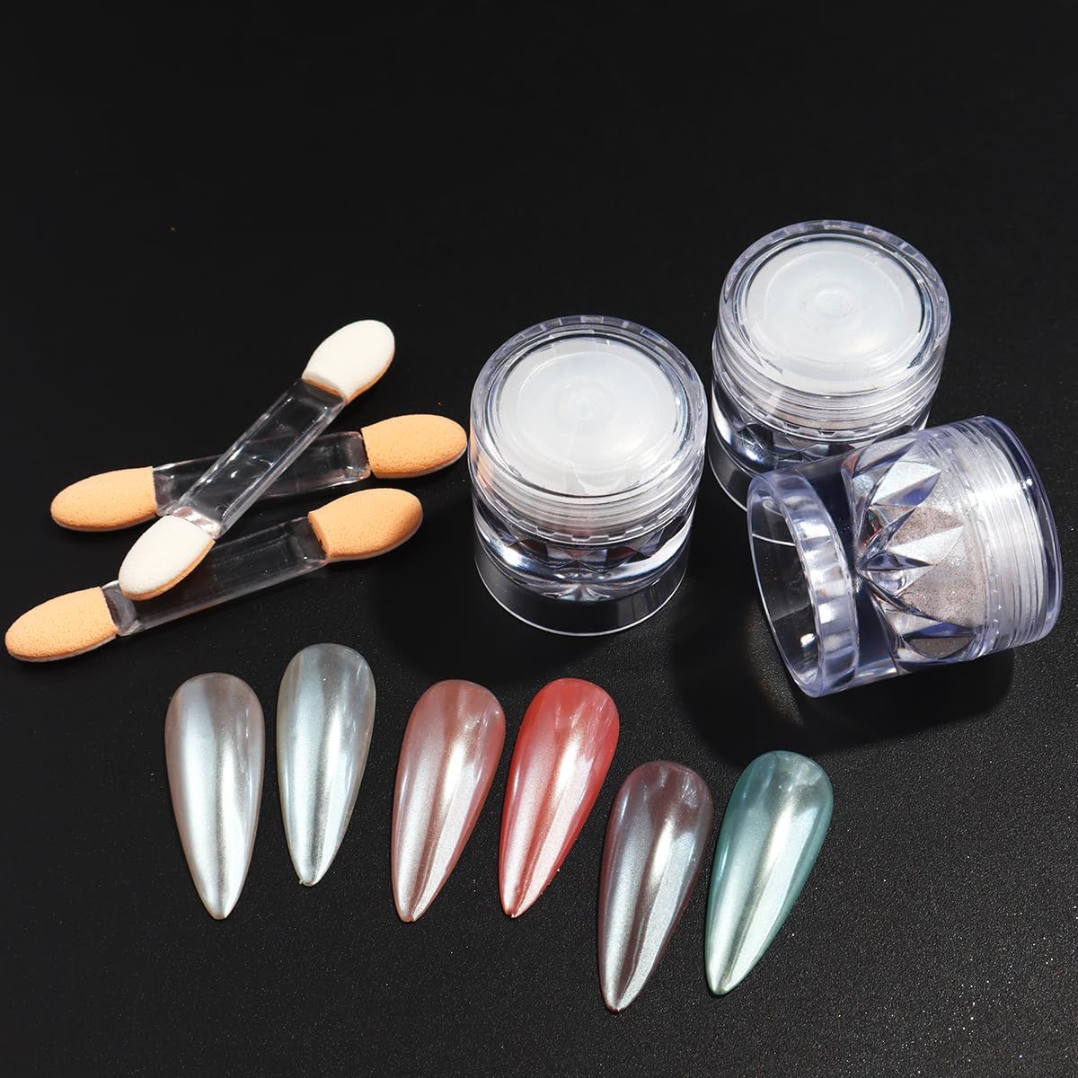 3Pcs Moonlight White Pearl Chrome Nail Powder, Super Glossy Clear Mirror Effect Holographic Pearl Nail Glitter Powder, Neon Ice Aurora Shimmer Sugar Pigment Dust for Nails Art Design