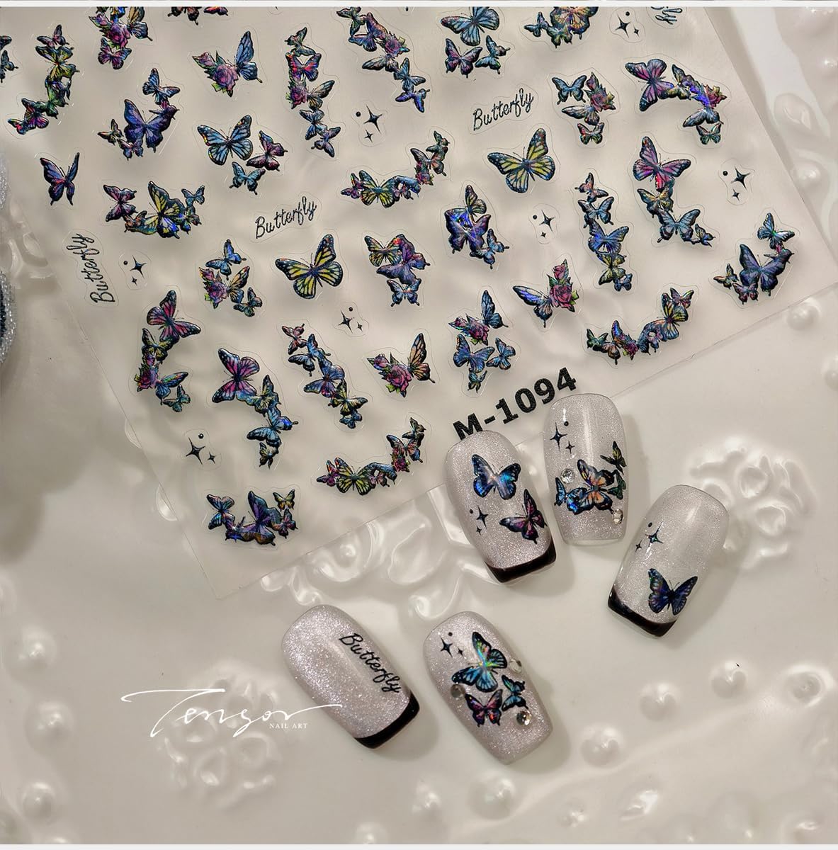 Butterfly Nail Art Stickers Holographic Nails Decals 5D Embossed Nail Sticker for Nails Art Dark Nail Stickers with Design for Women Girls Kid Manicure Supply Decoration Accessories