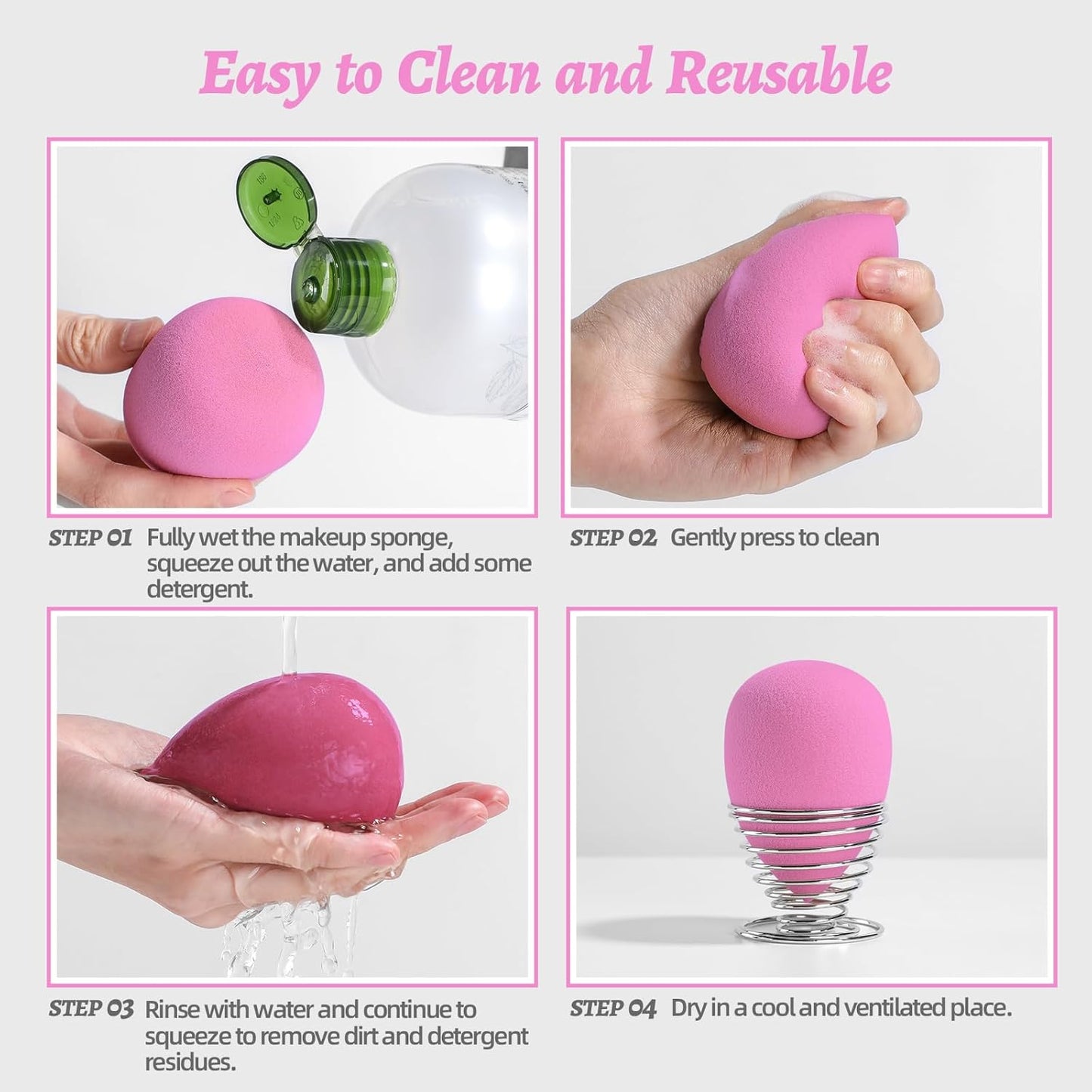 Makeup Sponge Set BS-MALL Blender Sponges 7 Pcs for Liquid, Cream, and Powder, Multi-colored with 1 Mini Makeup Sponge Pink (A-HotPink)