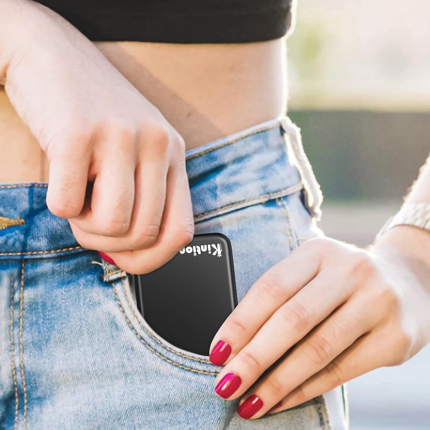 Kintion Rechargeable Pocket Mirror, Double Sided 1X/3X Magnification Compact Vanity Mirror, 3 Color Lights, Dimmable, Small Portable Wallet Mirror, Lighted Travel Mirror for Women Gifts, Black