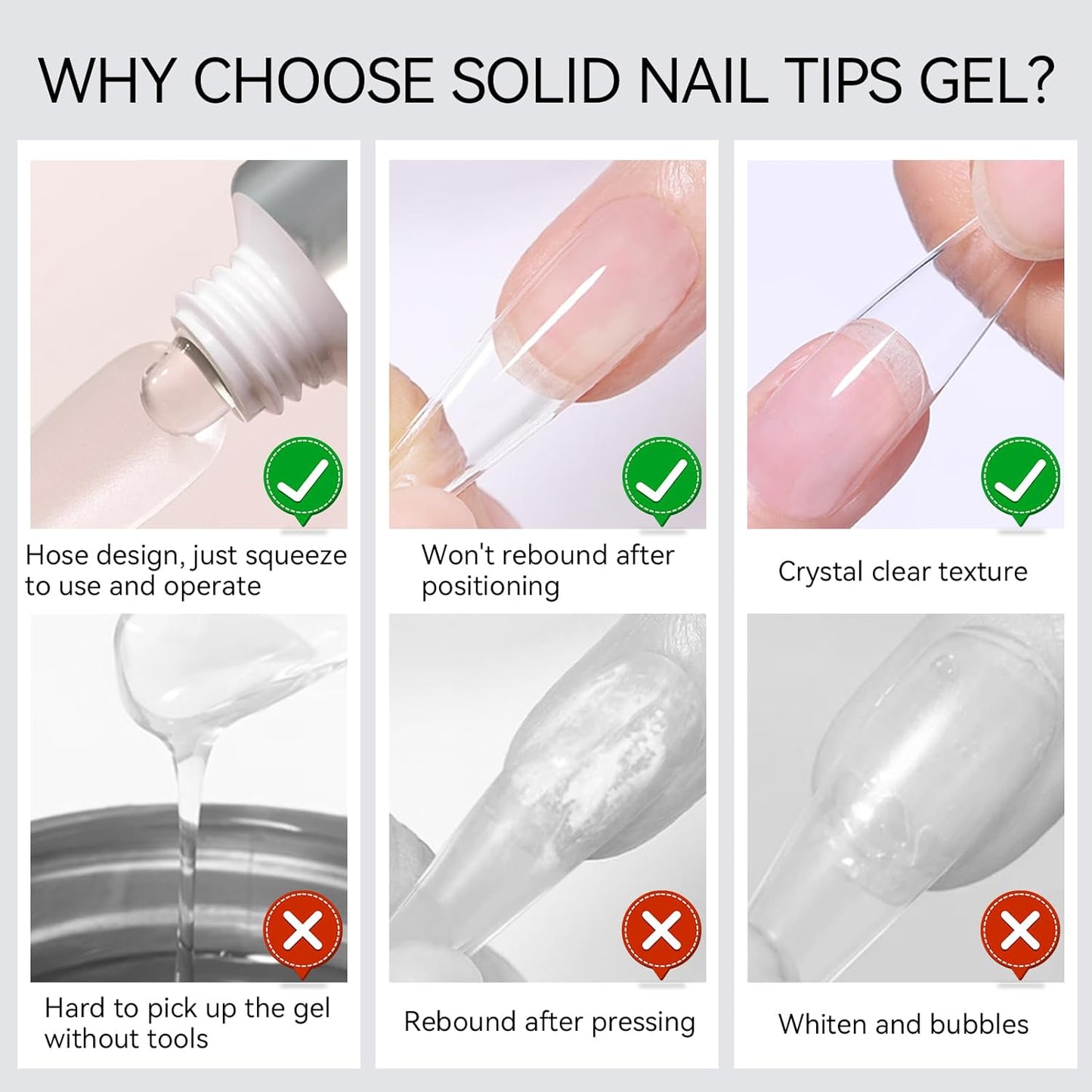 Born Pretty Solid Nail Tips Gel,30ml Soft Gel Nail Tips Glue, Nail Gel for Press On Nails, Super Strong Cured Needed Acrylic Nail Gel, Nails Tip U V Nail Extension Gel Nail Charm Glue