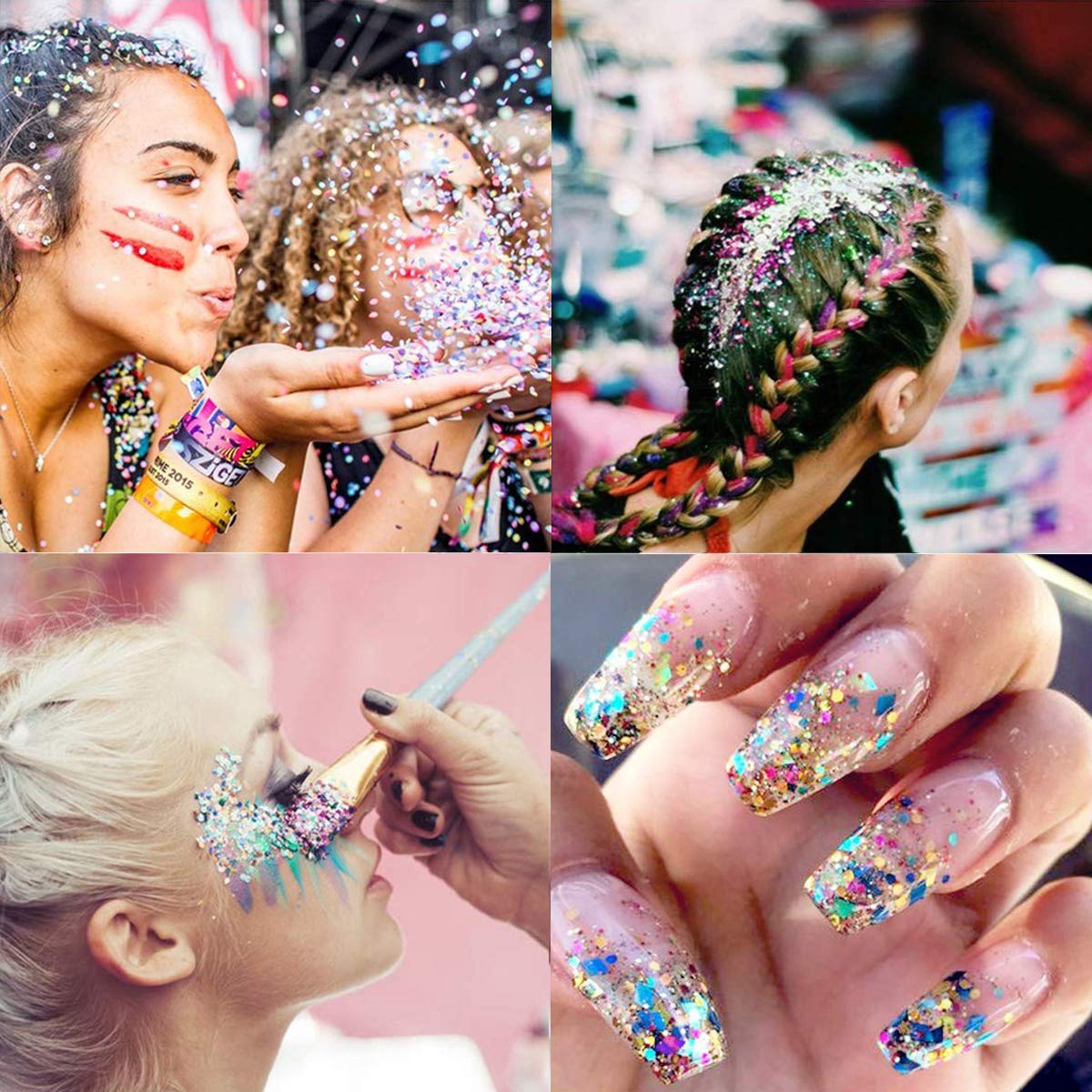 Allstarry 12 Colors Chunky Glitter Holographic Craft Glitter Cosmetic Nail Art Sequins Mixed Fine Glitter Flakes for Nails Art Decoration Hair Eyes Face Body, Resin Tumblers, Epoxy, Slime