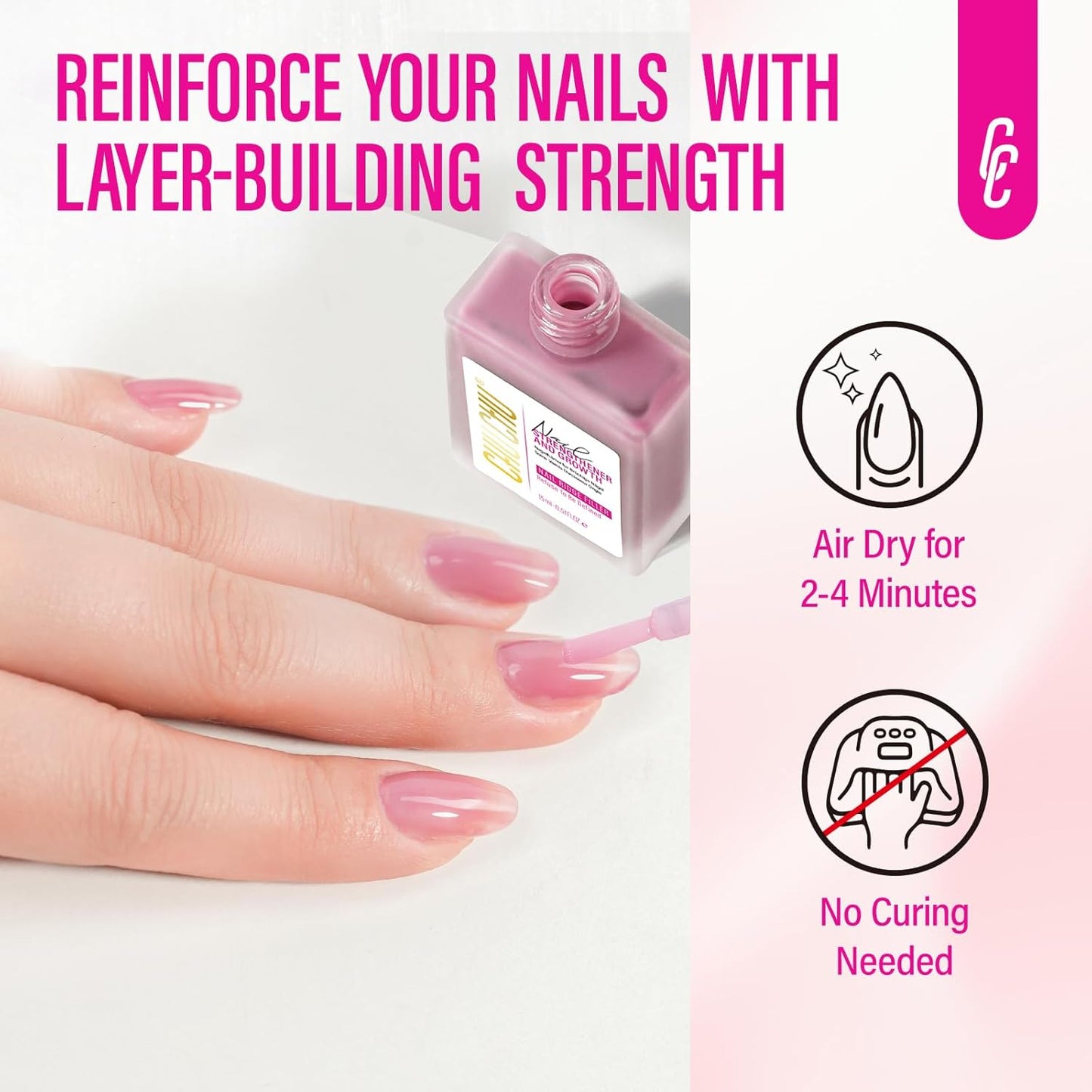 Nail Strengthener for Women: 8 in 1 Dusty Rose Nail Hardener Extra Strong and Growth - Nail Polish Hardener for Weak and Damaged Nails 15ml