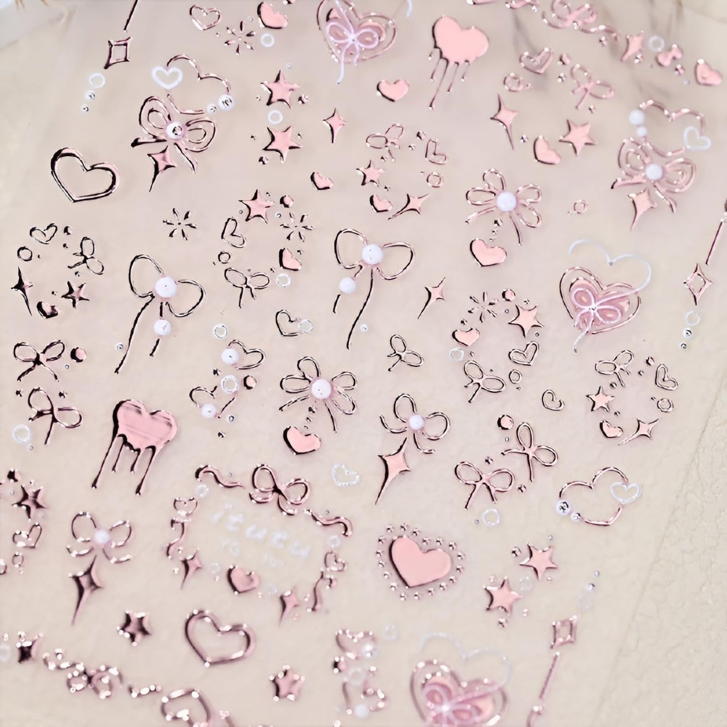 Pink Heart Nail Art Stickers Decals 5D Embossed Star Nail Stickers for Nail Art Pink Bow Nail Decals Valentine Nail Design Cute Nails Supplies for Women