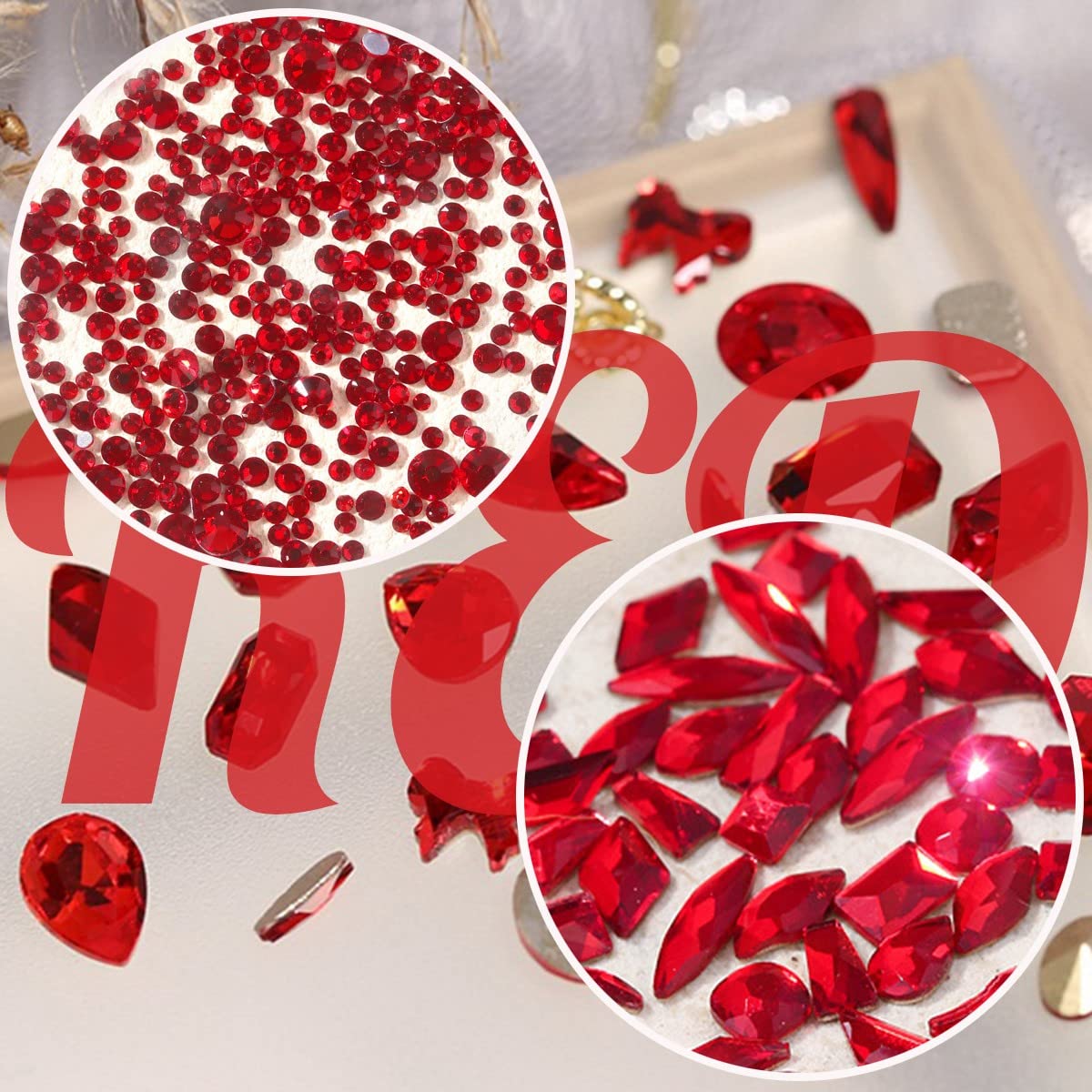 4080Pcs Red Nail Rhinestones Multi Shapes Ruby Rhinestones for Nails 1.5-4mm Crystal Gems Siam Red Round Flatback Beads Glass Stones Diamonds jewels Charms for Nails Face Eyes Makeup DIY Crafts