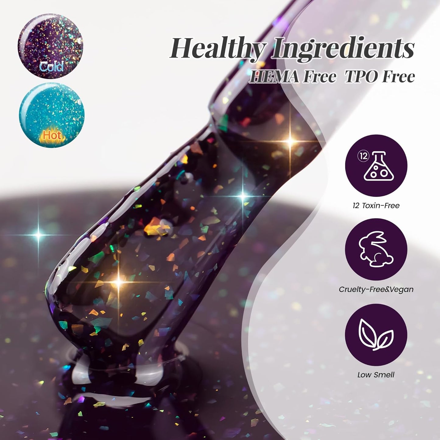 YTD Likomey Color Changing Gel Nail Polish,15ml Turquoise Blue to Deep Purple Brocade Glitter Mood Temperature Change Colors Fall Winter Thermal Ombre Sparkle UV Varnish,HEMA Free TPO Free,WB505