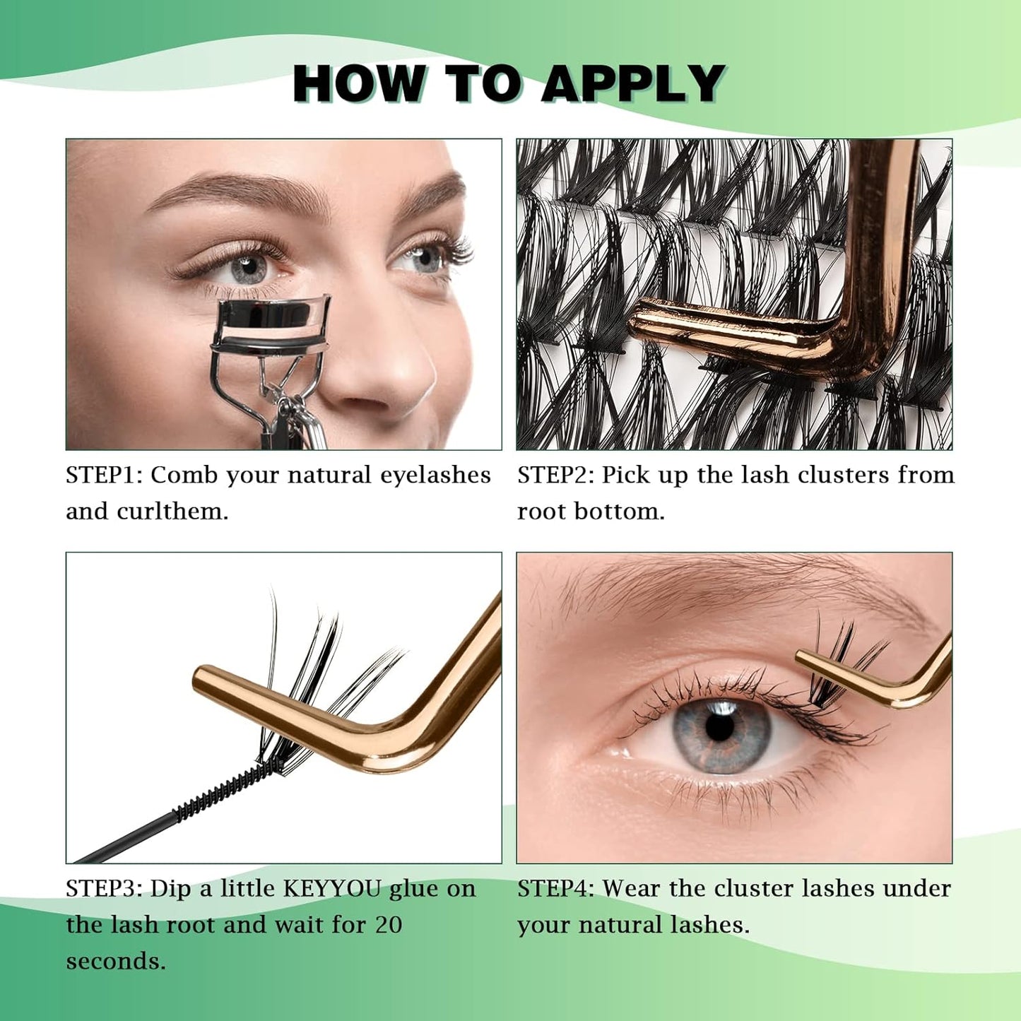 Lash Clusters 300pcs Individual Lashes 50D 0.07D Curl 14mm DIY Eyelash Extension KEYYOU Large Tray Volume Soft&Natural Cluster Lashes(50D-0.07D,14)