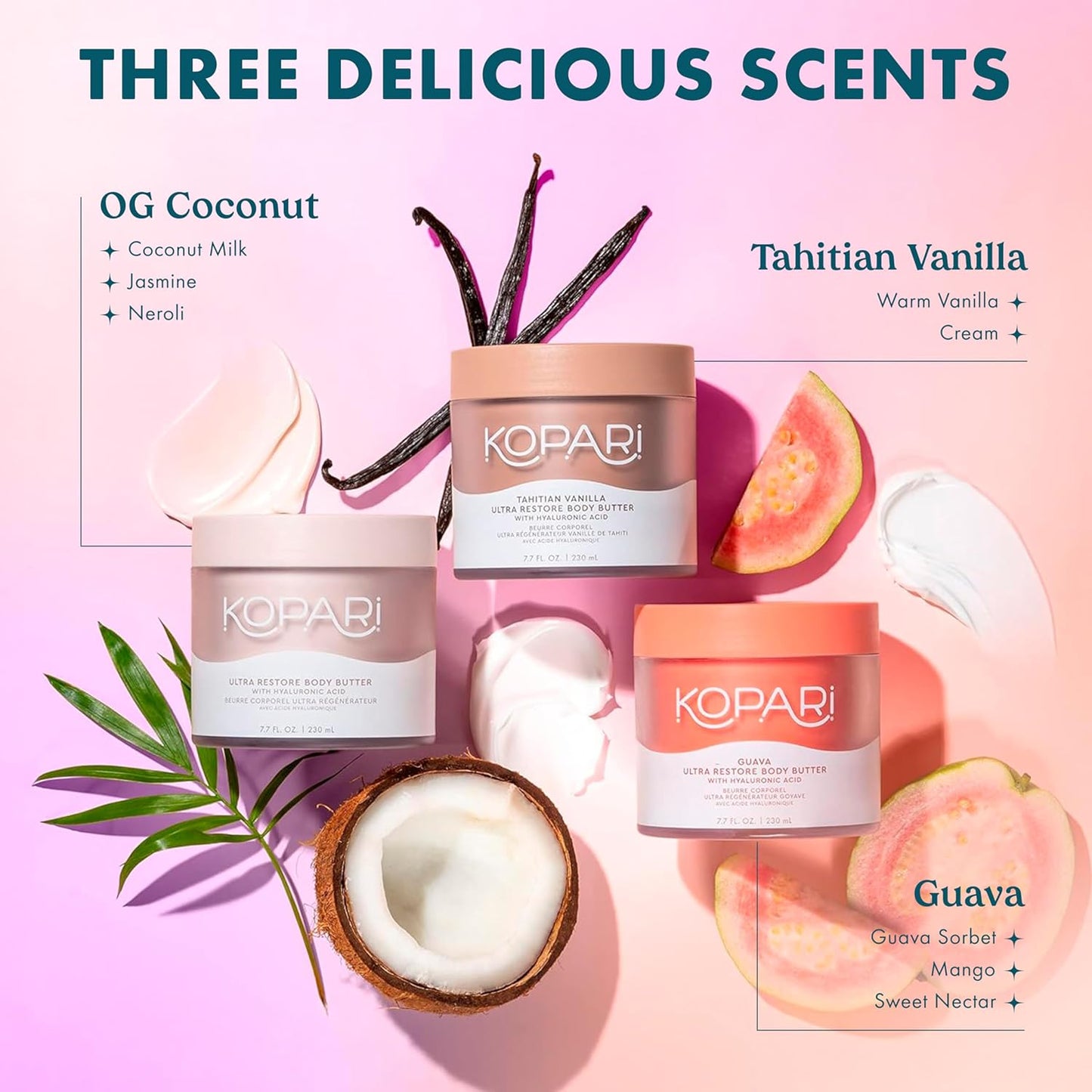 Kopari Ultra Restore Body Butter, Whipped Lightweight Formula, Hyaluronic Acid & Mango Butter, Deep Long-Lasting Moisture, Tahitian Vanilla 7.7 oz