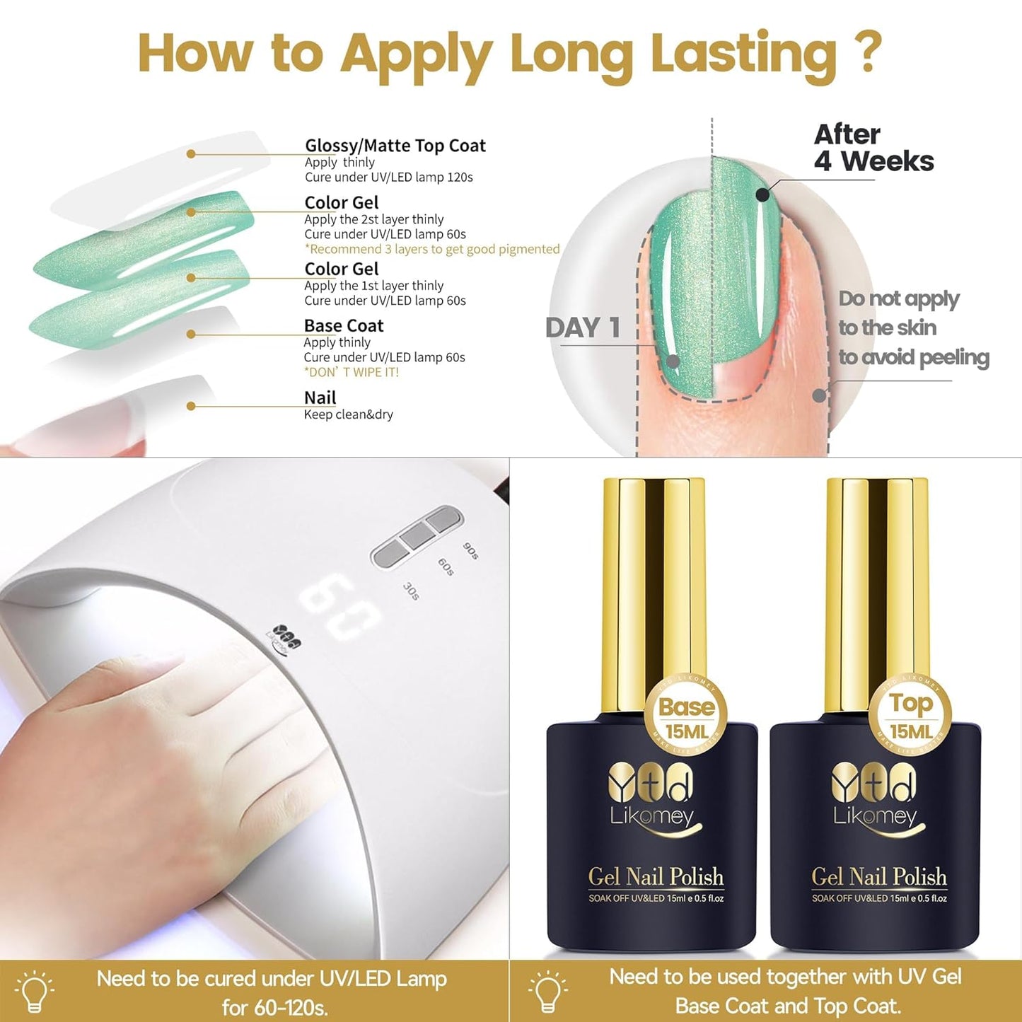 YTD Likomey Gel Nail Polish,15ml Pearl Lime Green Glitter Soak Off Nails Gel,Fall Winter Pearlescent Shimmer Shiny Sparkly Salon Home DIY Manicure UV Color Varnish,SF435