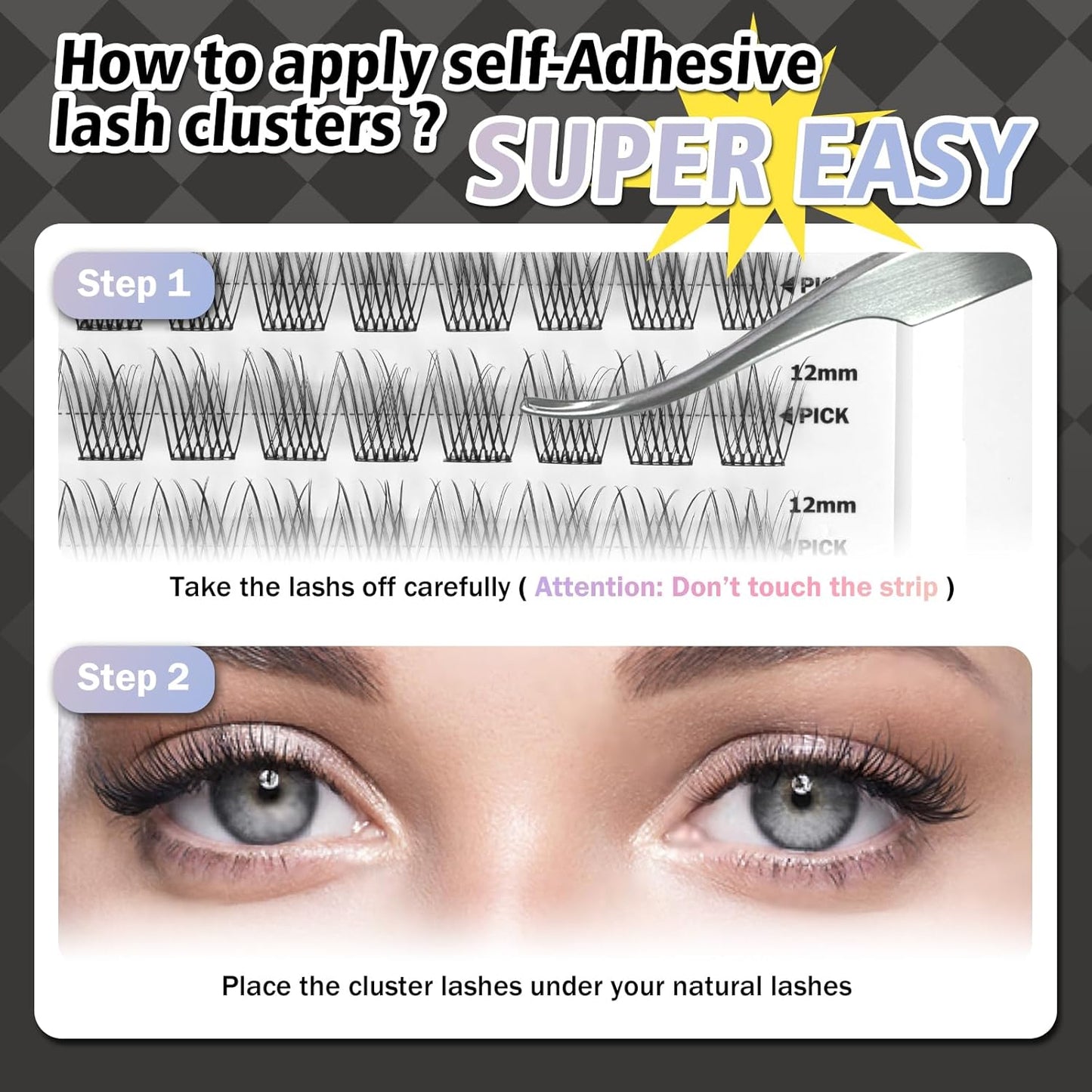 Self Adhesive Eyelashes, 156 Pcs Self Adhesive Eyelash Clusters, No Glue Needed, Invisible Strip Tape - Longer Lasting, No Sticky Residue Pre Glued Eyelashes (Natural-Mixed)…