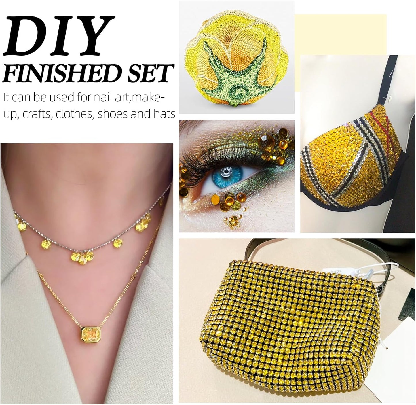 Yellow Flatback Rhinestones, Glass Rhinestones for Nail Art and Craft, Glue Fix, Loose Crystal Gemstones(Yellow, SS20, 2880pcs, 4.6-4.8mm)