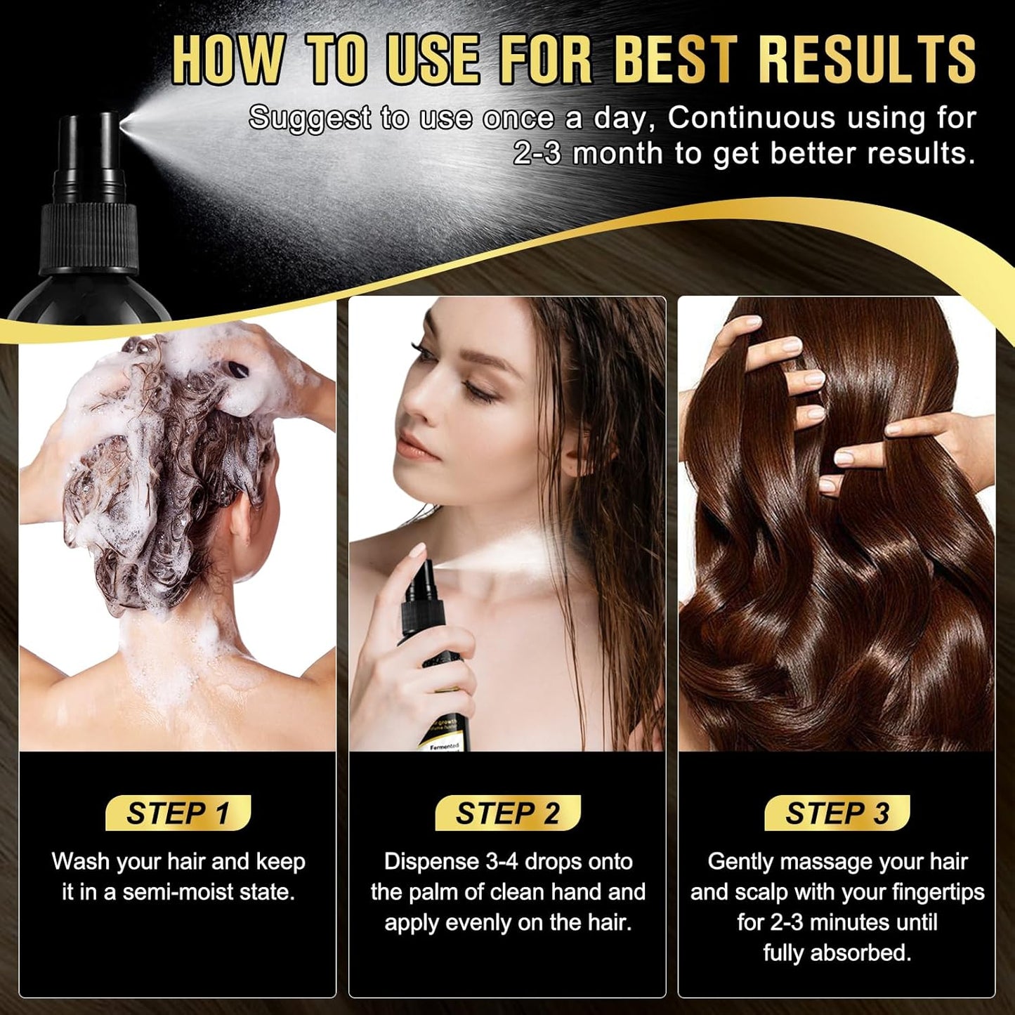 Organic Black Rice Water Spray for Hair Growth, A Solution with Castor Oil & Ginger Root Extract for Thicker, Fuller Hair, Targets Hair Loss and Repairs Damage 100ml/3.2 fl.oz (1 PC)