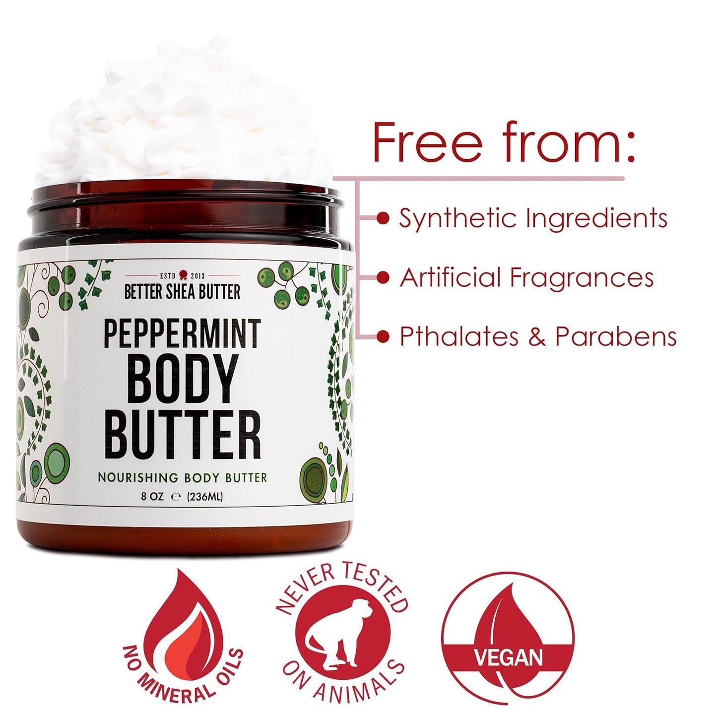 Peppermint Body Lotion | Moisturizer for Dry Skin | with Raw Shea Butter and Jojoba Oil | No Synthetic Fragrances, Non-Greasy Body Cream for Men and Women | 8 oz