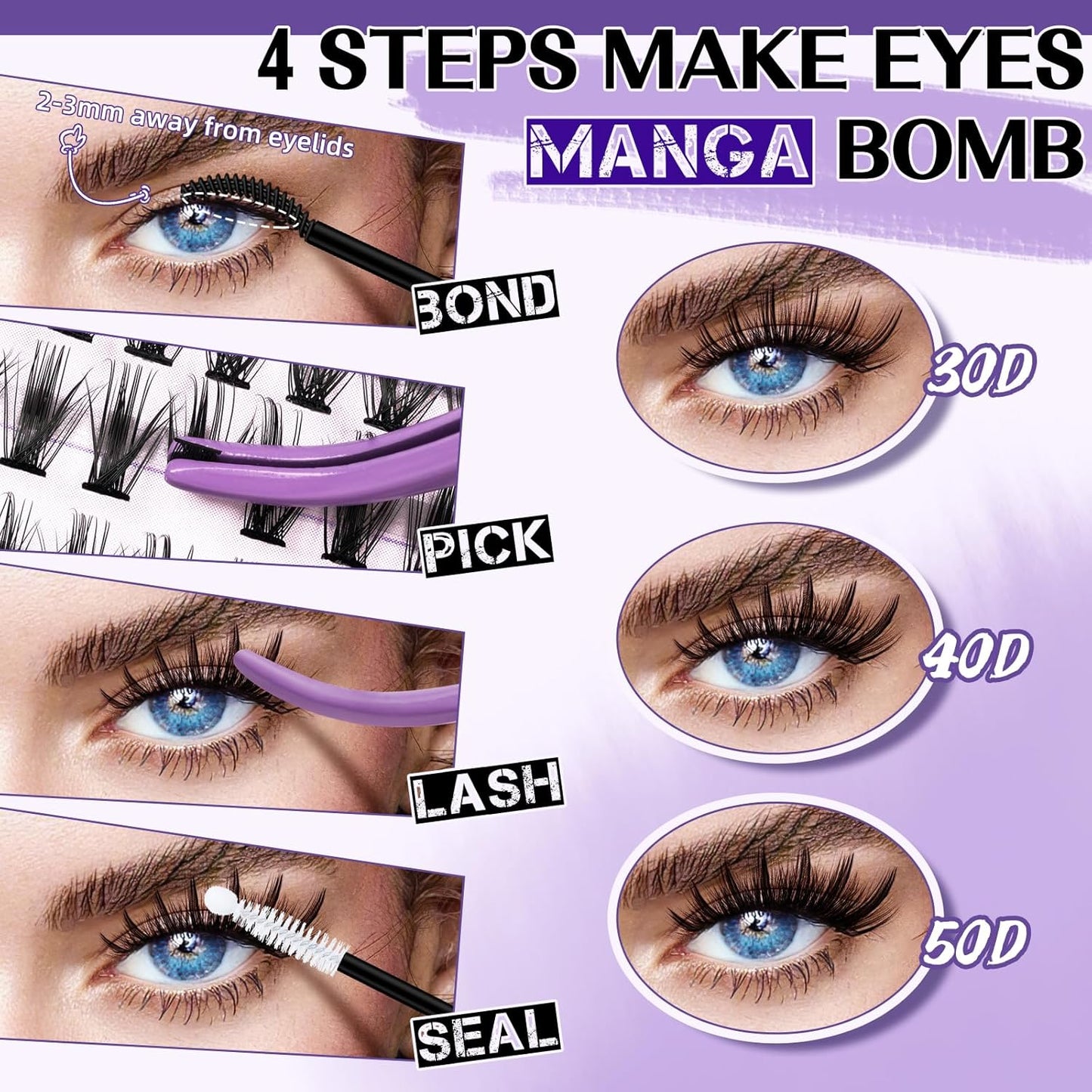 B&Qaugen Lash Extension Kit for Beginners Eyelash Extension Kit Manga Lash Clusters Kit 280 PCS Individual Lashes Kit Volume 40D+50D Soft D Curl Eye Lash Extension Lash Kit(Manga-40D+50D-D-9-16MIX)