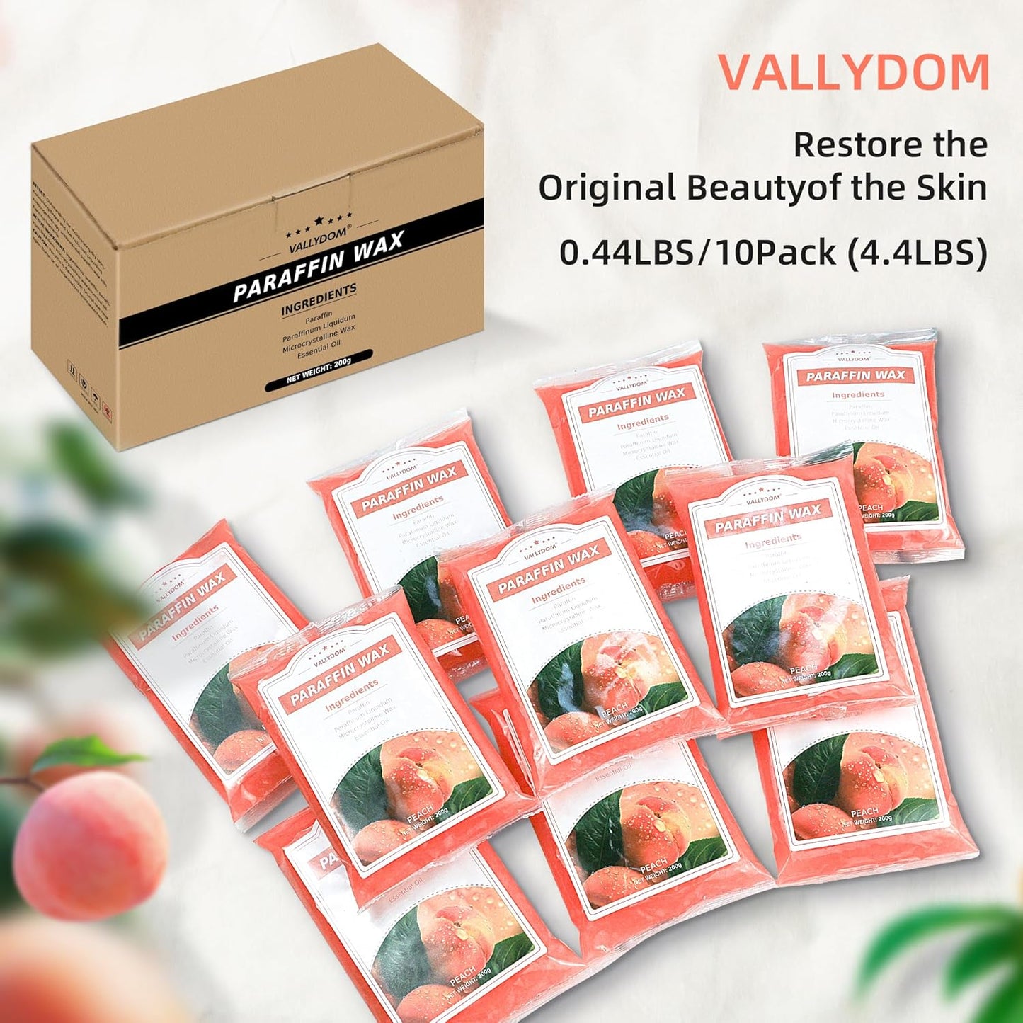 Paraffin Wax Refills, 10 Pack 200g Peach Scented Paraffin Wax Blocks for Paraffin Bath, Paraffin Wax Machine Refills for Hand Feet Dry Skin,Rrelieves muscle fatigue, Hydration and nourish