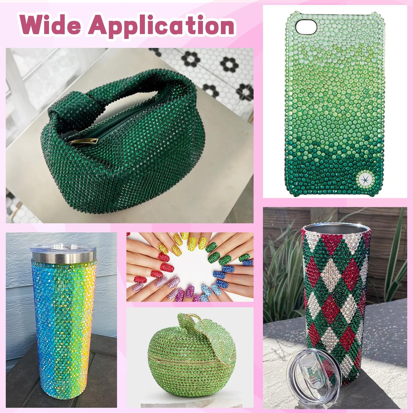 20000Pcs Green Rhinestones for Bedazzling with 1Pcs B7000 Jewelry Glue, Resin Rhinestones for Crafting Crafts DIY, Bedazzler Kit Gems for Clothing Shoes Tumblers Nail Art Assorted Size 3/4/5/6mm