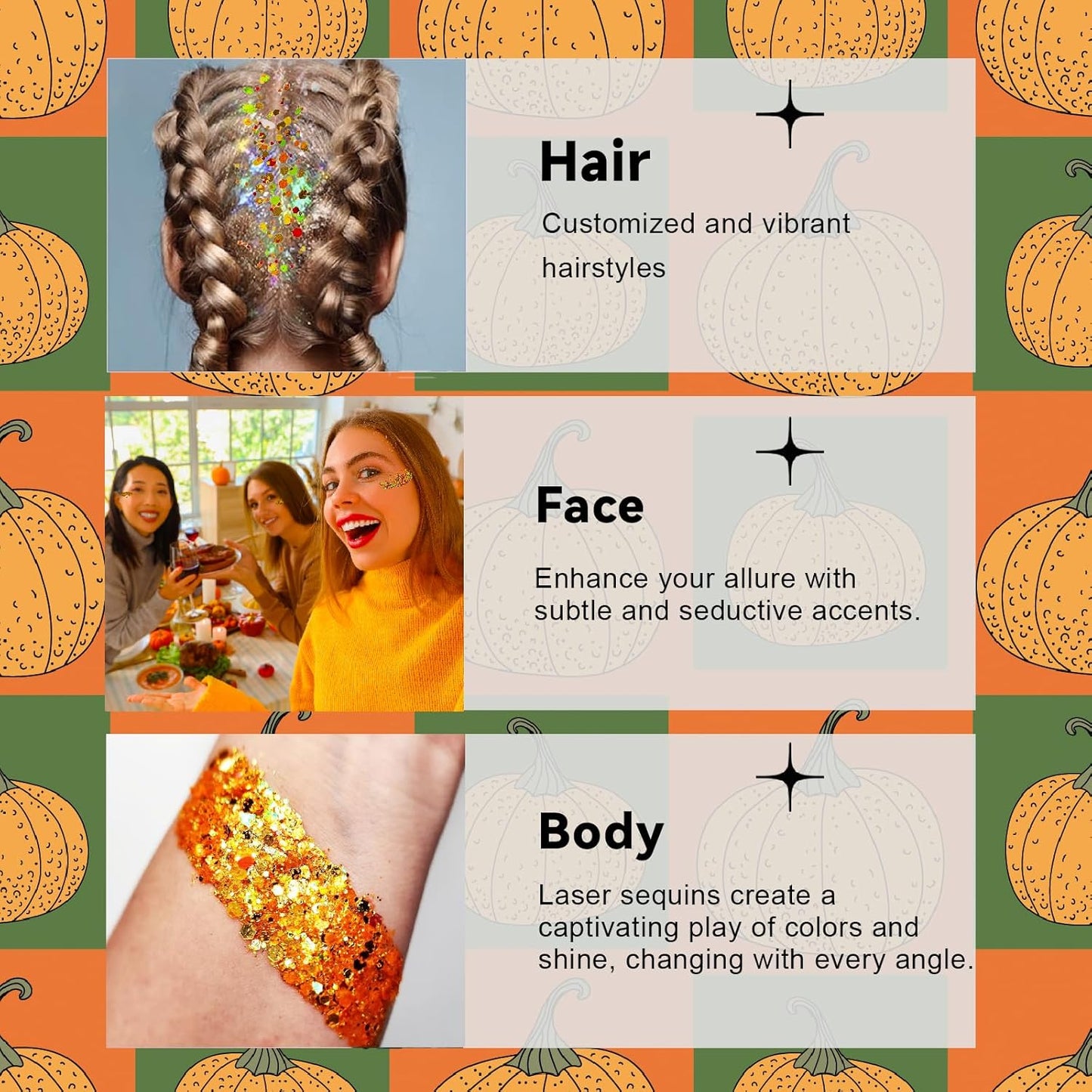 Thanksgiving Fall Glitter Gel for Body, Face, Hair and Lip, Color Changing Glitter Gel Under Light (Thanksgiving)