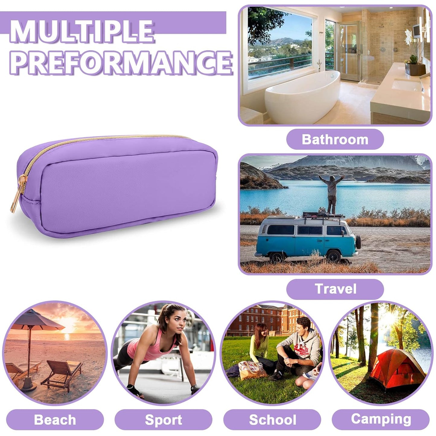 Small Pencil Case Makeup Bag for Purse, Cute Pencil Pouch Preppy Nylon Makeup Brush Bag with Zipper, Girls Portable Stationery Storage Case Small Pen Bag for Office School College(Slim-Grape)