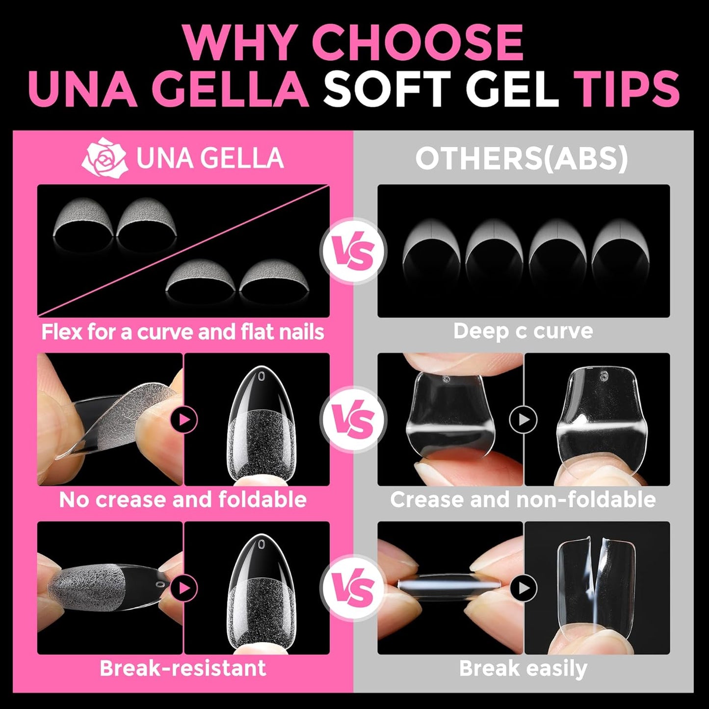 UNA GELLA Almond Nail Tips, 216pcs Pointed Almond Gel Nail Tips Pre-shape Half Matte Full Cover Clear Acrylic Soft Gel Fake Nails for Nail Extension Nail Art 12 Sizes