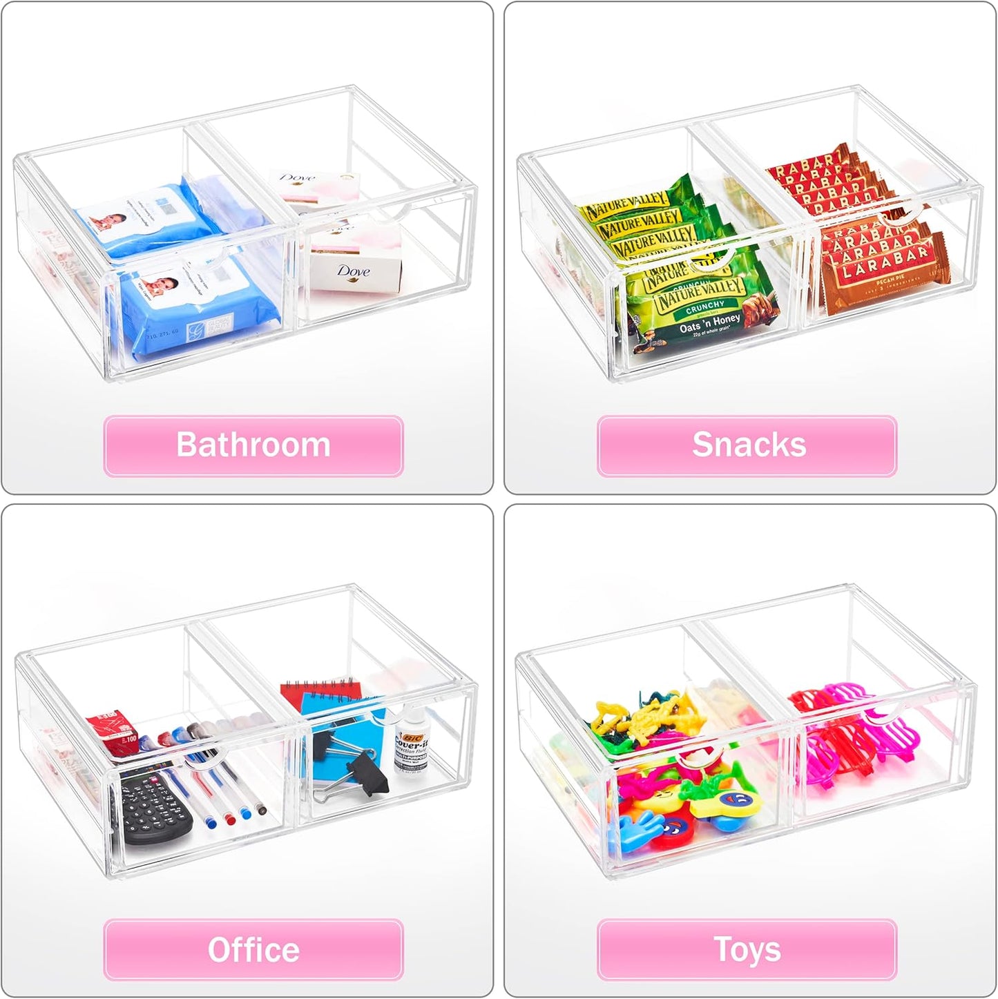 Sorbus Large Stackable Acrylic Drawers - 2 Clear Storage Drawers for Organizing Make up, Nail Polish, Hair Accessories, and Beauty Supplies - Makeup Organizer for Vanity, Bathroom Organizer Countertop