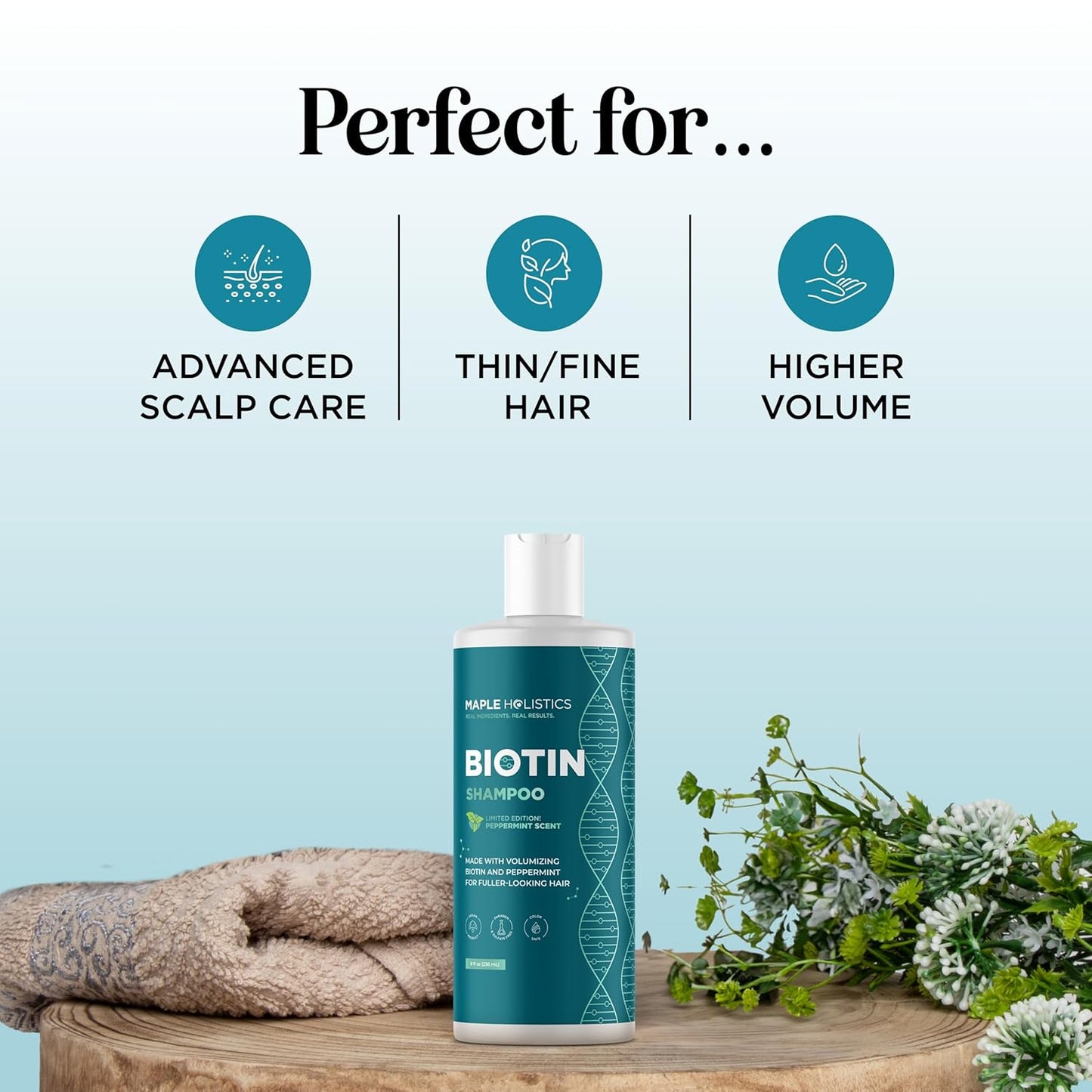 Volumizing Biotin Shampoo for Thinning Hair - Thin Hair Shampoo with Peppermint Argan and Essential Oils for Hair Care - Vegan Sulfate Free Shampoo for Damaged Dry Hair Paraben and Cruelty Free (Mint)