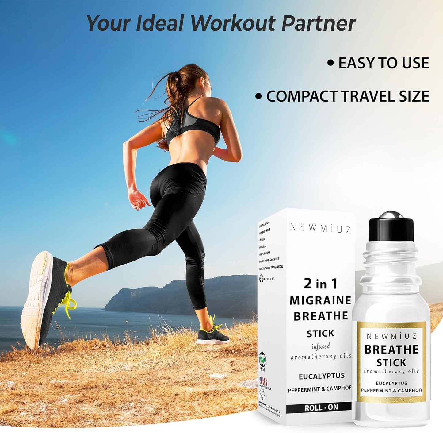 Breathe Easy Roll on Stick Peppermint Eucalyptus Essential Oil Blend Stress Sinus Natural Relief Gifts for Women Men Perfect Stocking Stuffers